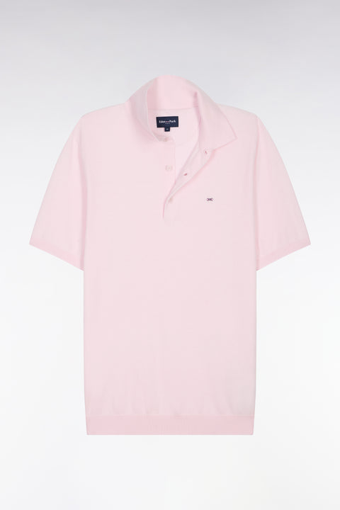 Pull manches courtes col polo en coton et soie mélangés rose - Image 2