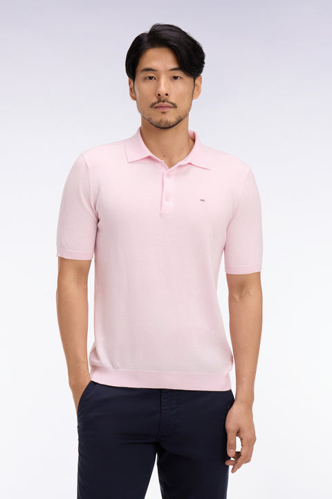 Pull manches courtes col polo en coton et soie mélangés rose - Image 3