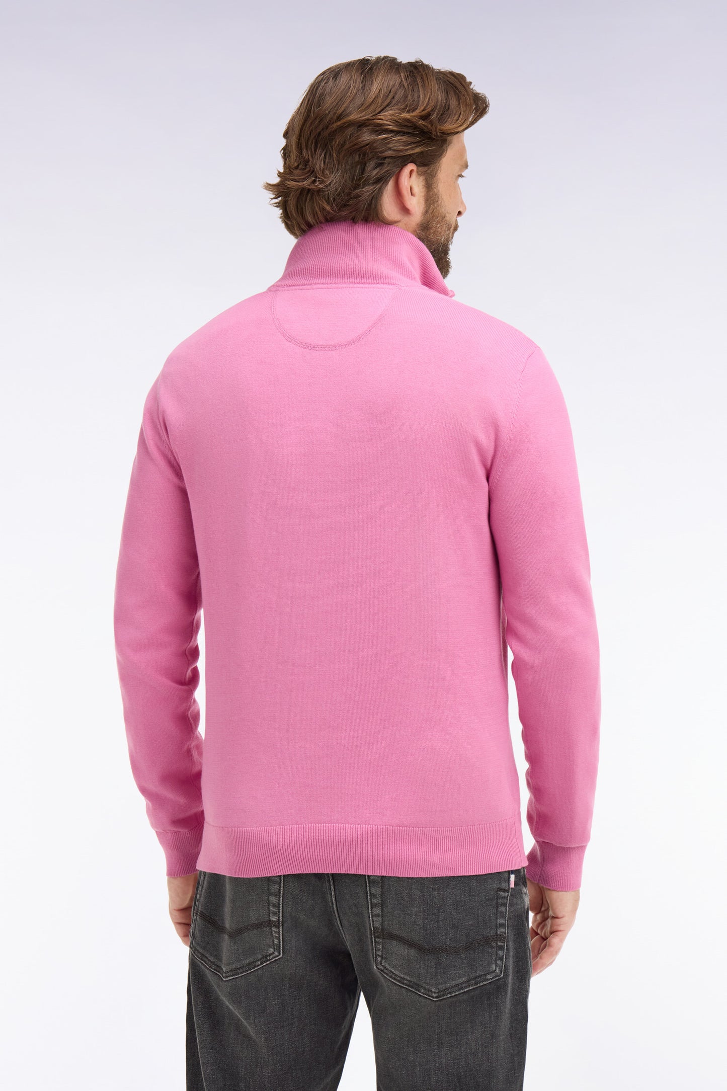 Pull col camionneur en coton rose