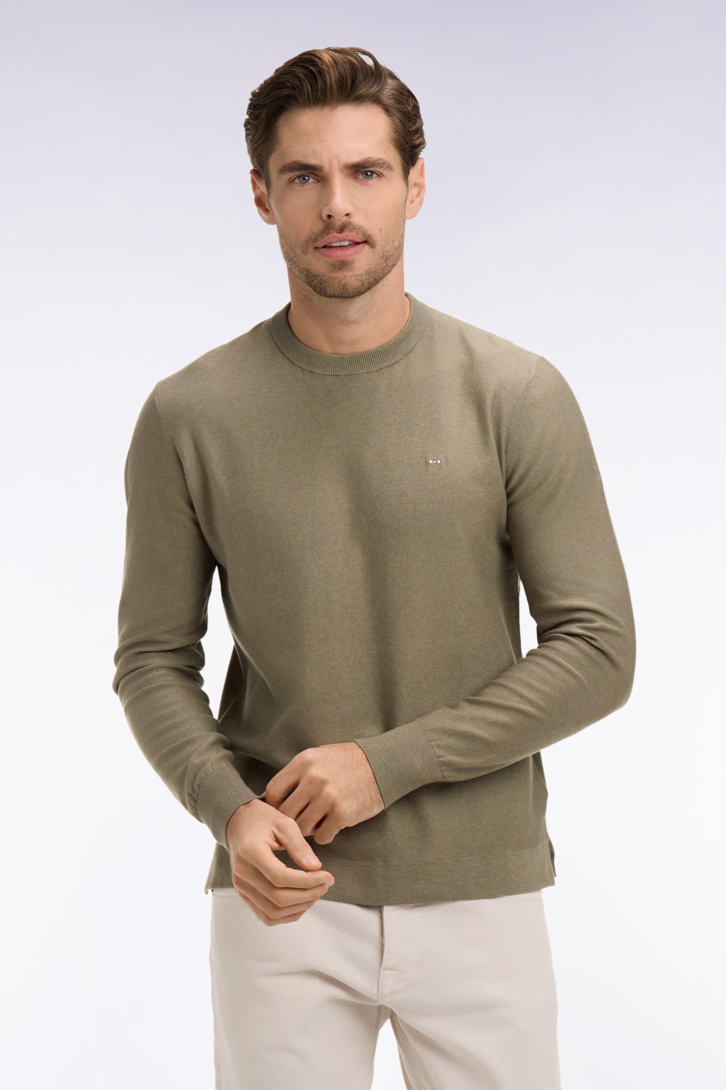 Brown cotton and lyocell blend round-neck sweater