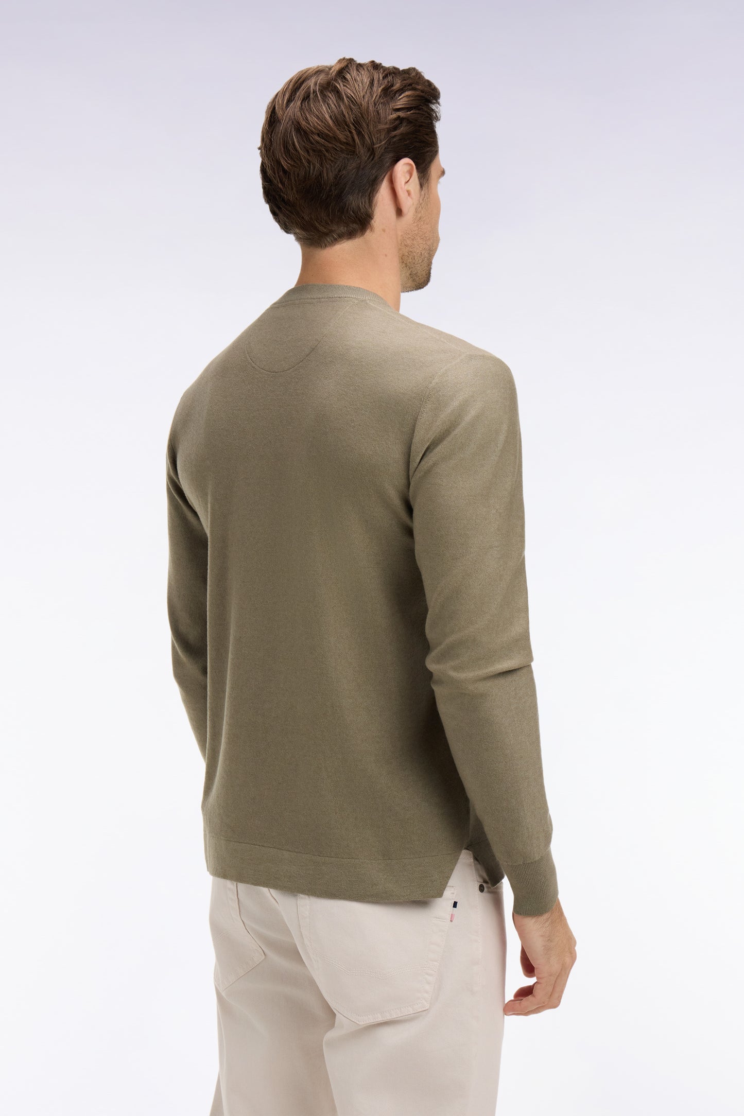 Brown cotton and lyocell blend round-neck sweater