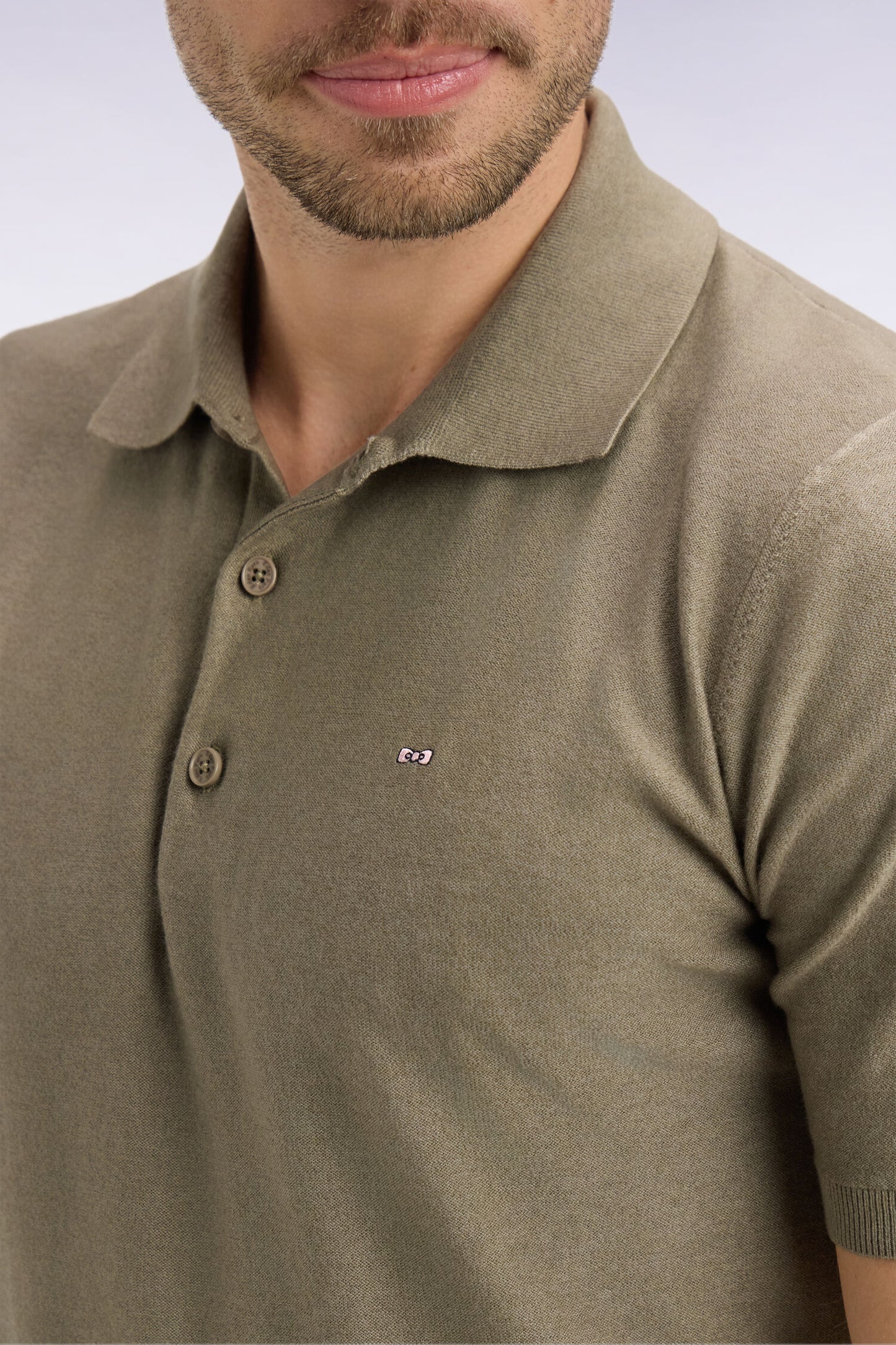 Pull manches courtes à col polo en coton et lyocell mélangés marron