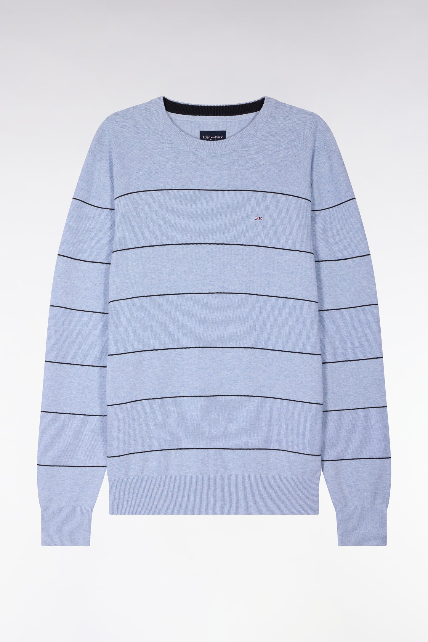 Pull col rond en coton ciel rayé