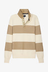 Pull col maillot rayé en coton écru et beige