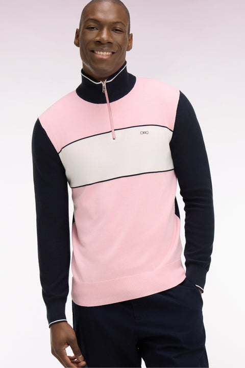 Pull à col maillot en coton rose brodé - Image 1