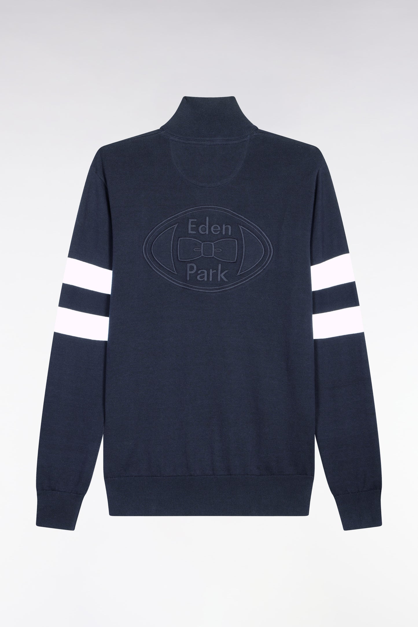 Pull col maillot en coton marine à double rayures manches