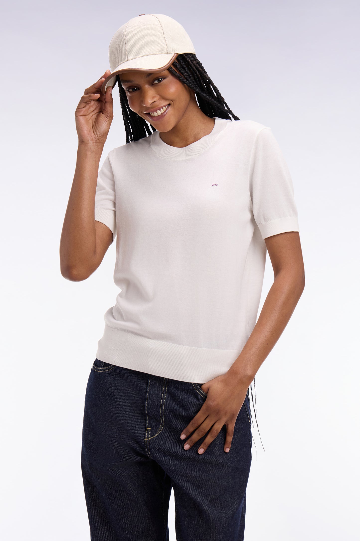 Pull à manches courtes blanc coupe regular