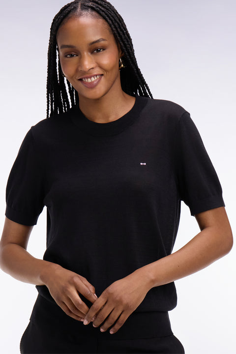 Pull à manches courtes noir coupe regular - Image 1