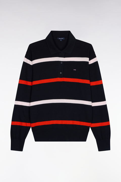 Pull maillot rayé en coton et soie mélangés marine - Image 2