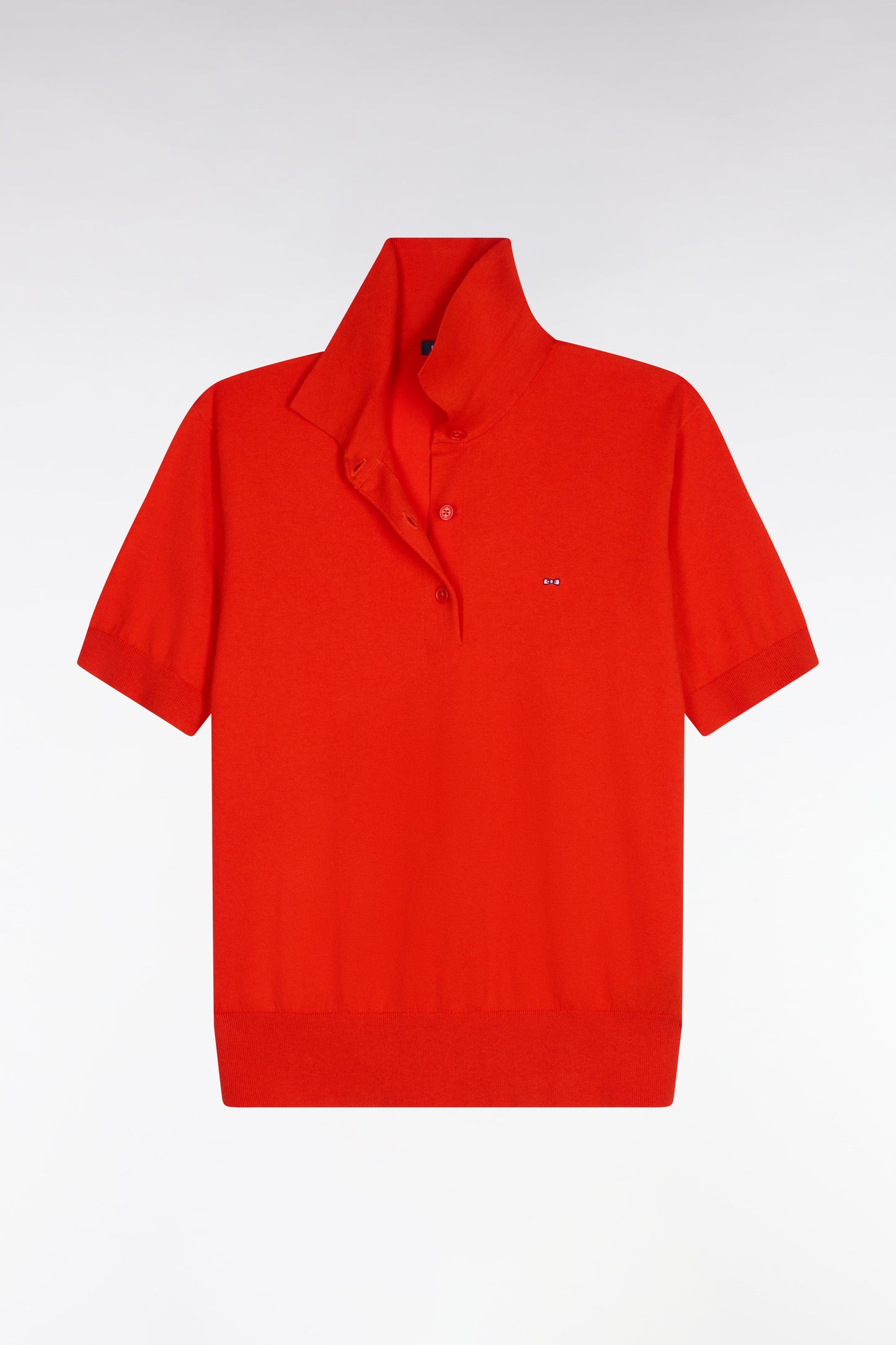 Pull polo à manches courtes en coton et soie mélangés rouge coupe regular