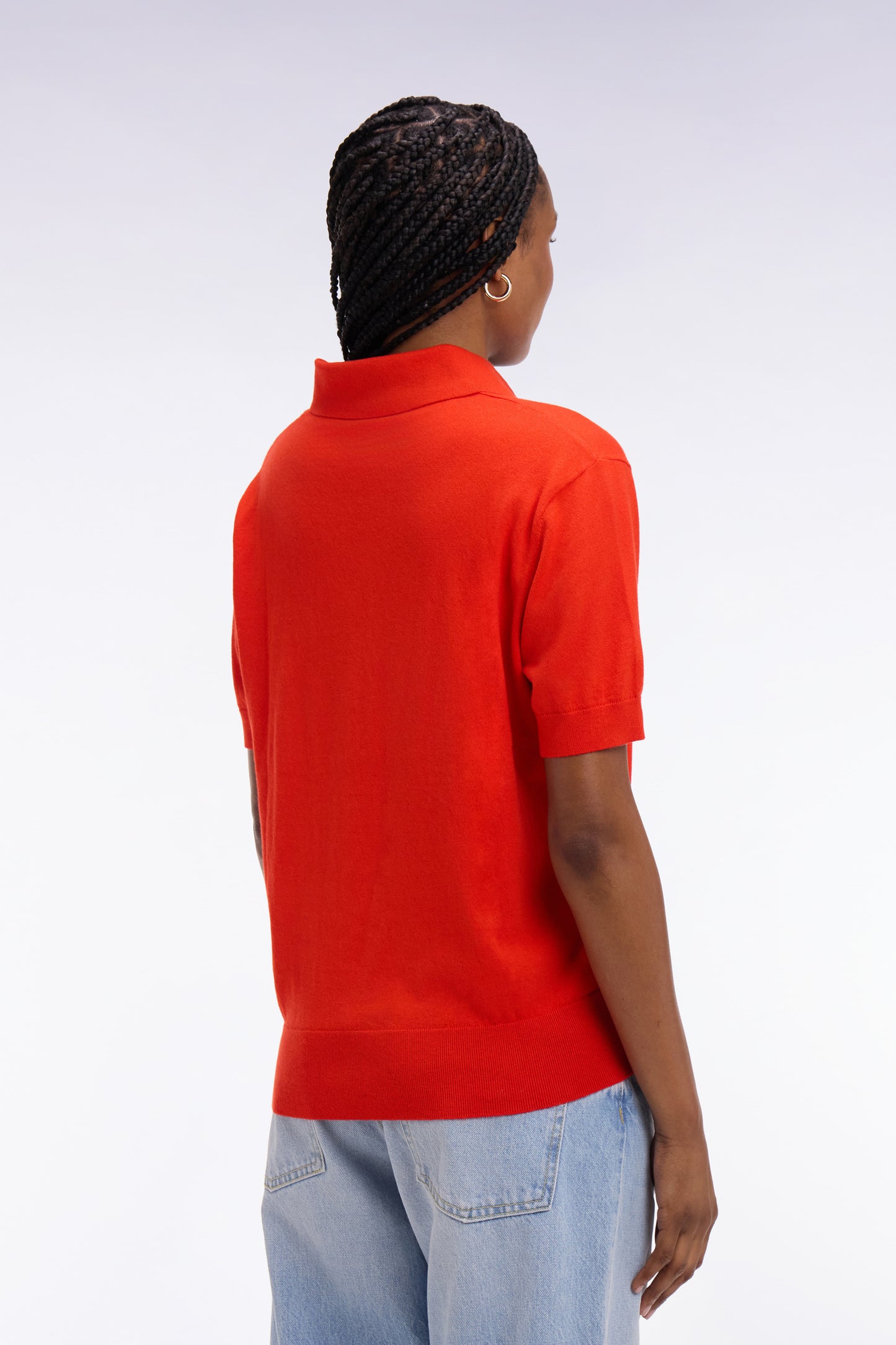 Pull polo à manches courtes en coton et soie mélangés rouge coupe regular