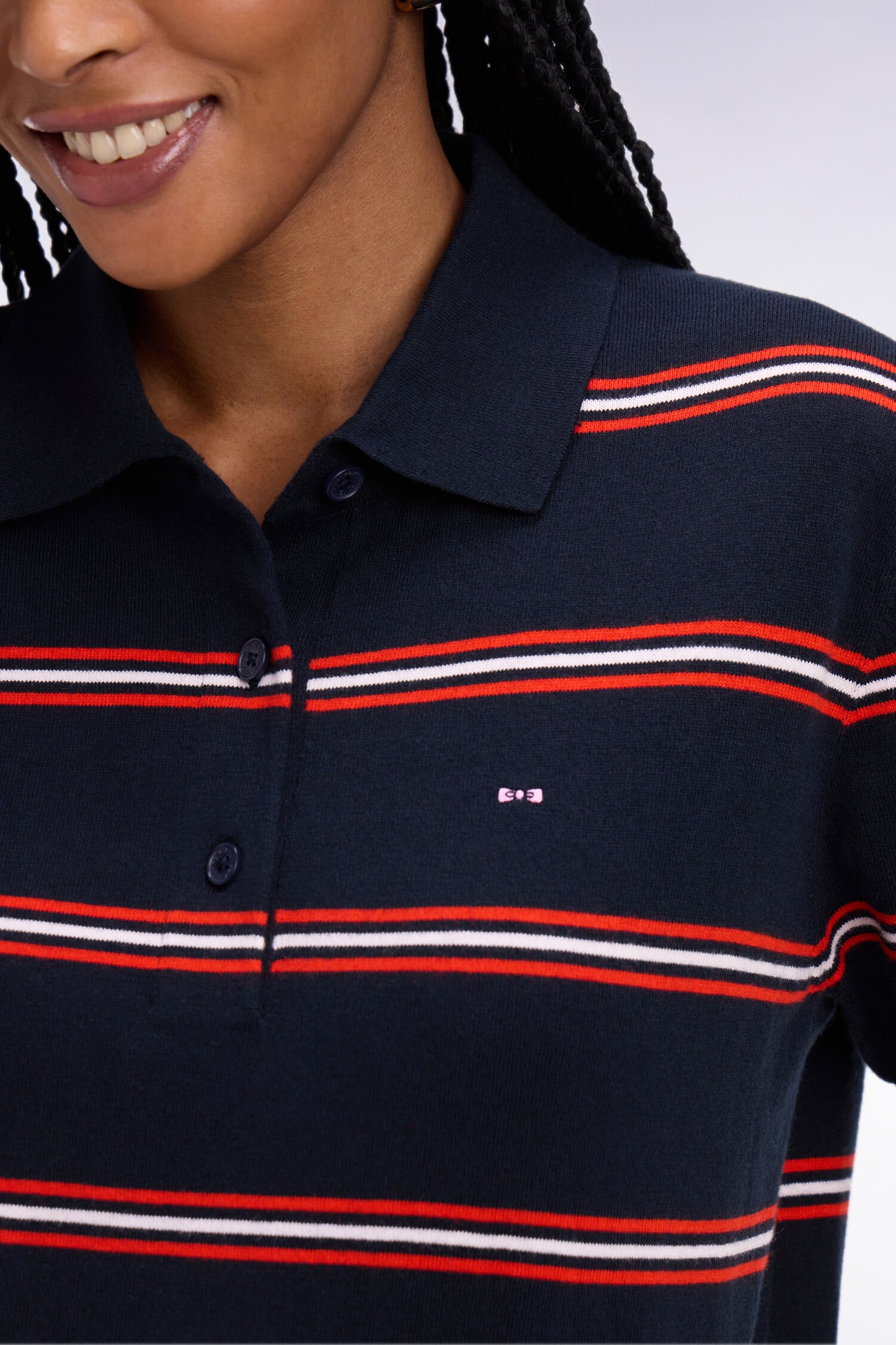 Pull à manches courtes rayé en coton et soie mélangés marine coupe regular