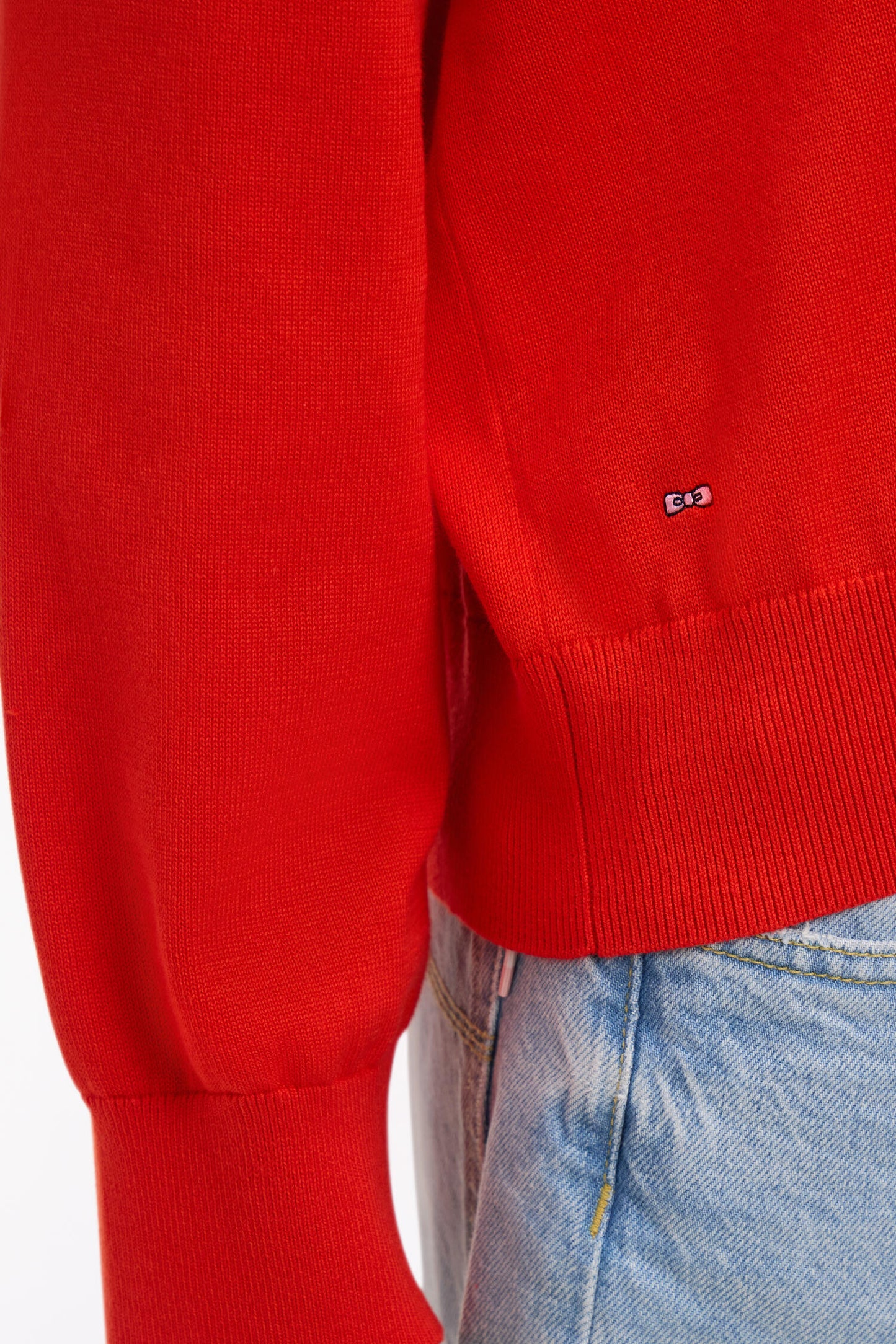 Pull-over à col V en coton rouge coupe oversized
