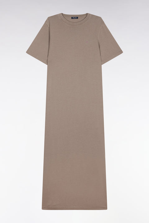 Beige straight cut lyocell and cotton T-shirt dress - Image 2