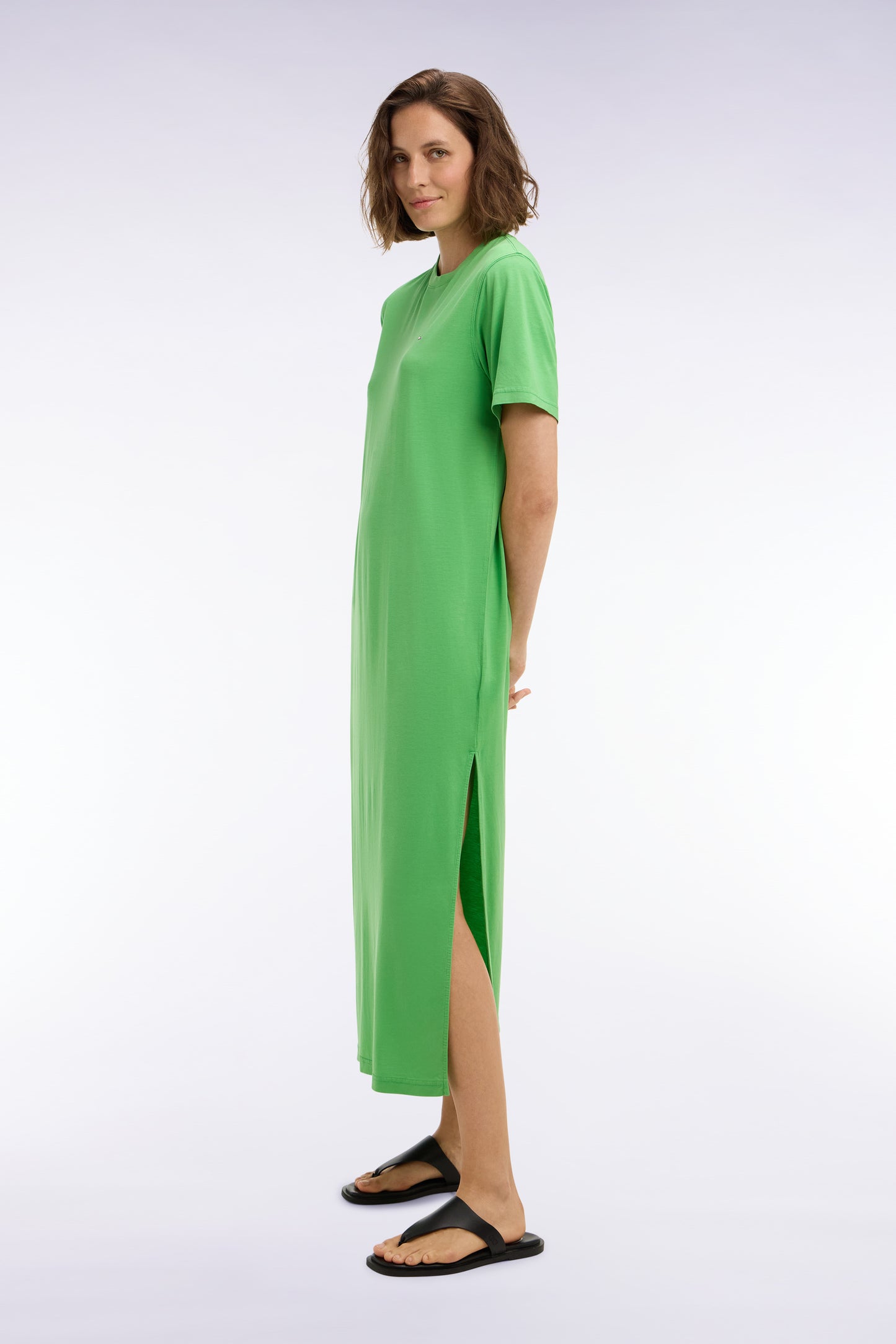 Green straight cut lyocell and cotton T-shirt dress