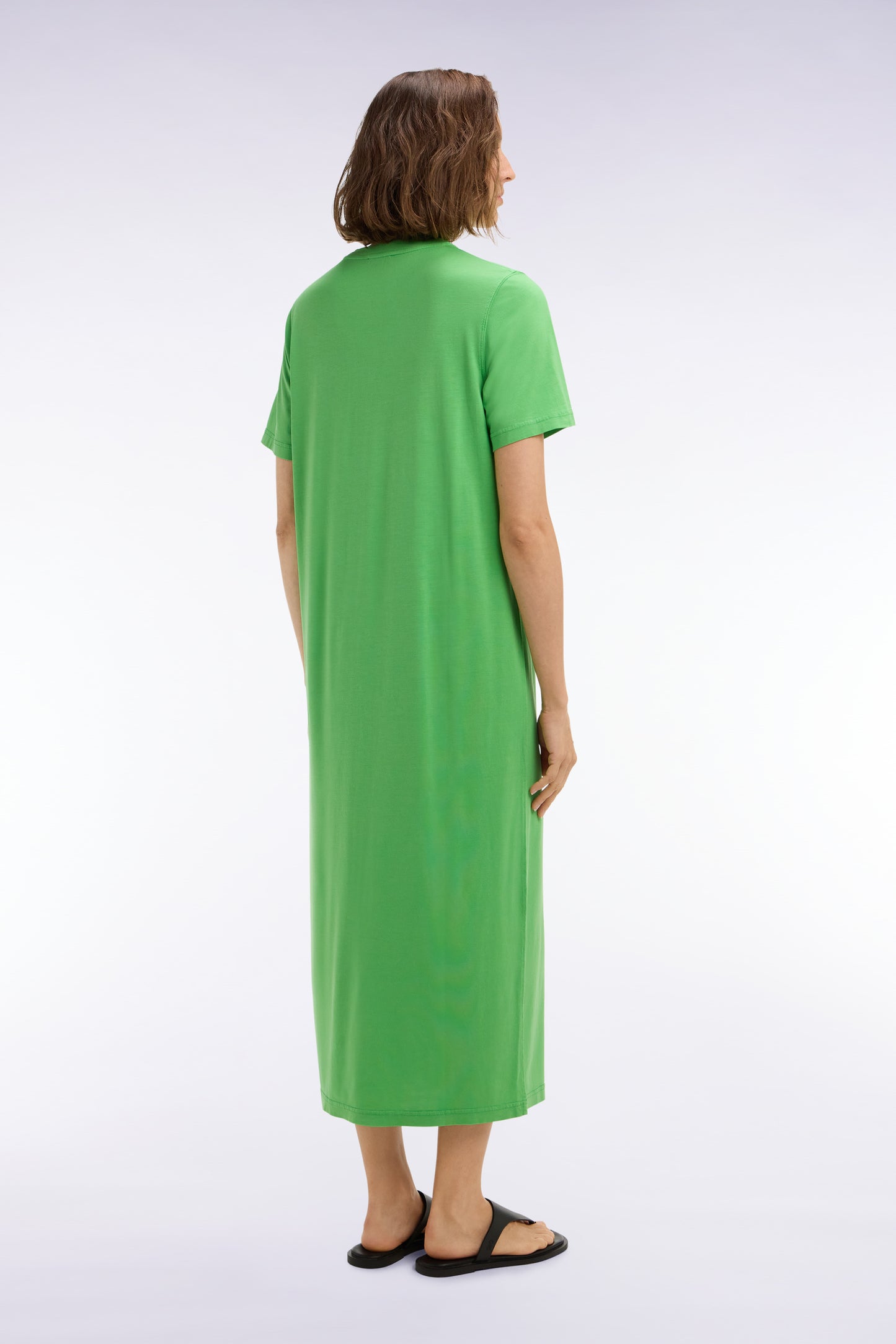 Green straight cut lyocell and cotton T-shirt dress