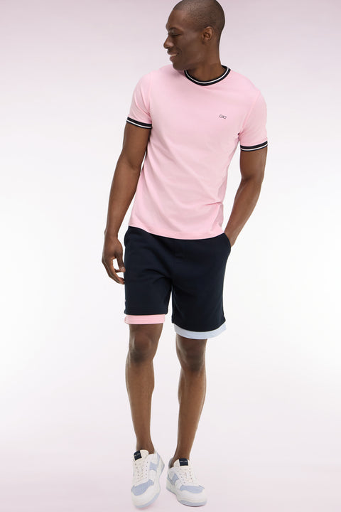 Short en molleton coton marine à bordures contrastées - Image 1