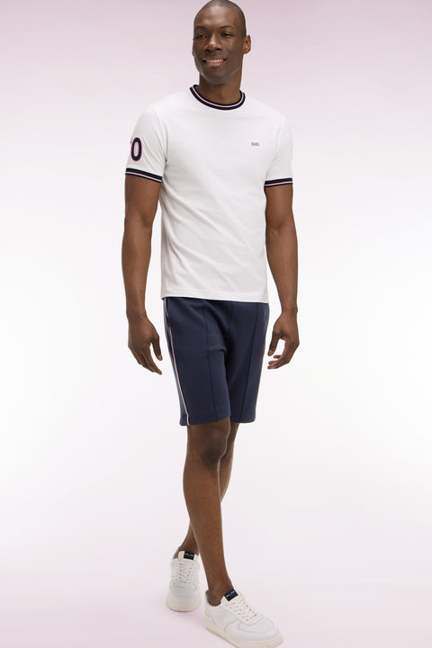 Short en molleton marine passepoils roses - Image 1