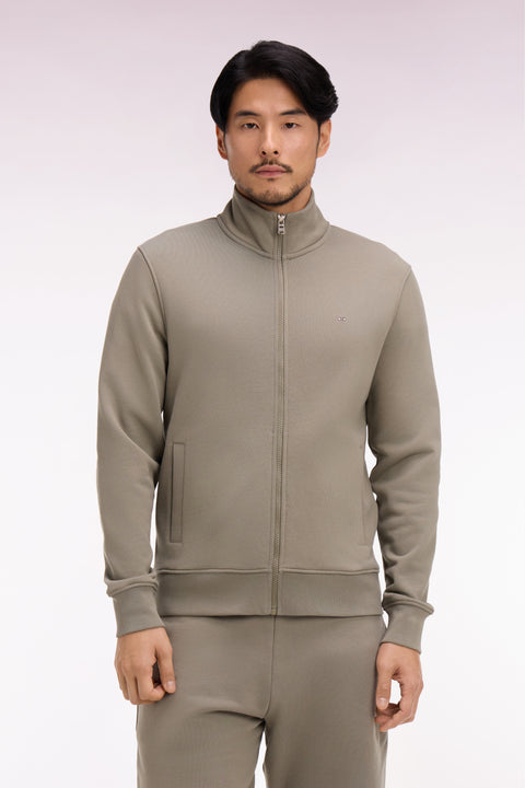 Sweatshirt zippé en molleton coton beige - Image 3