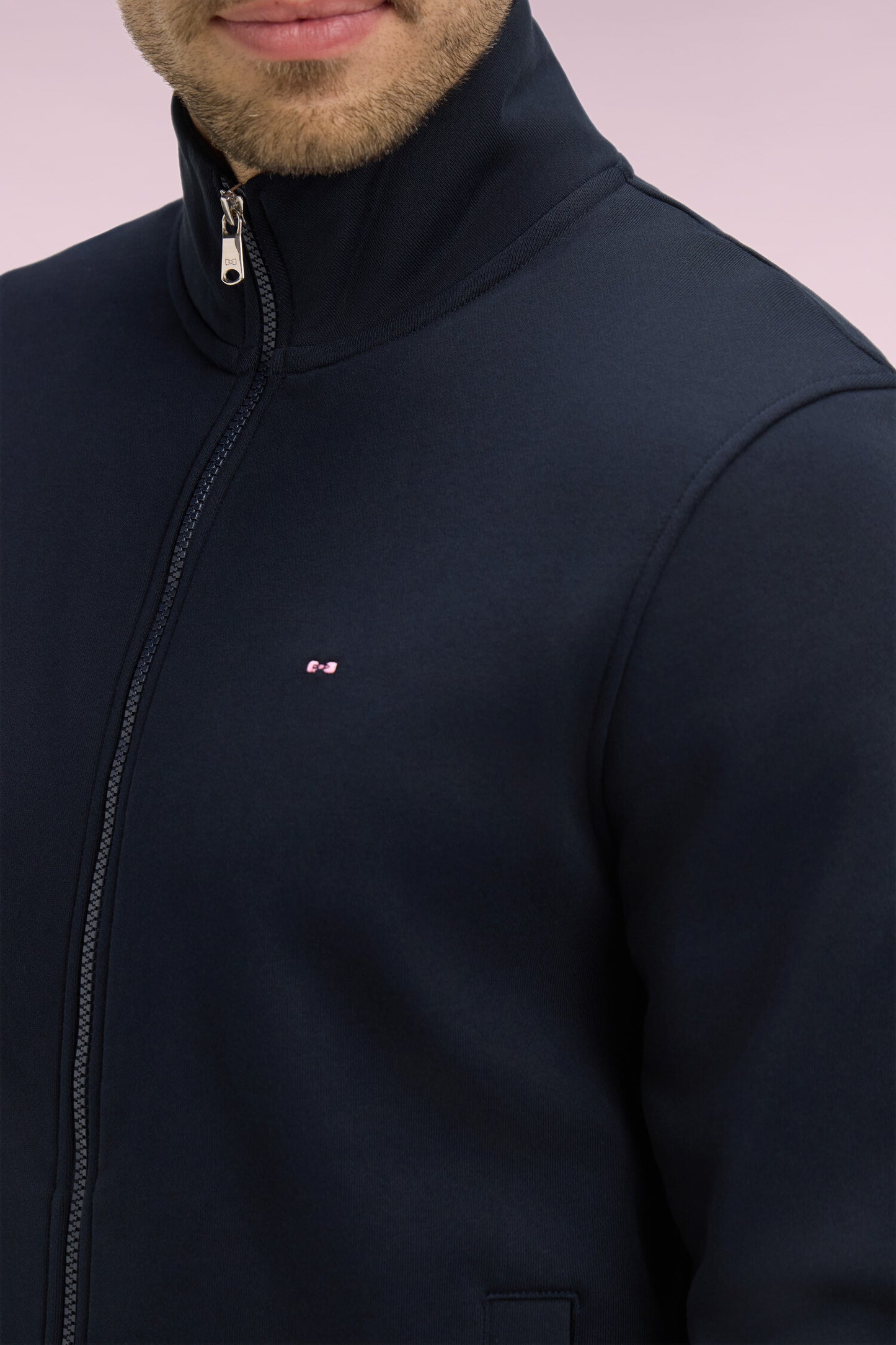 Sweatshirt zippé en molleton coton marine