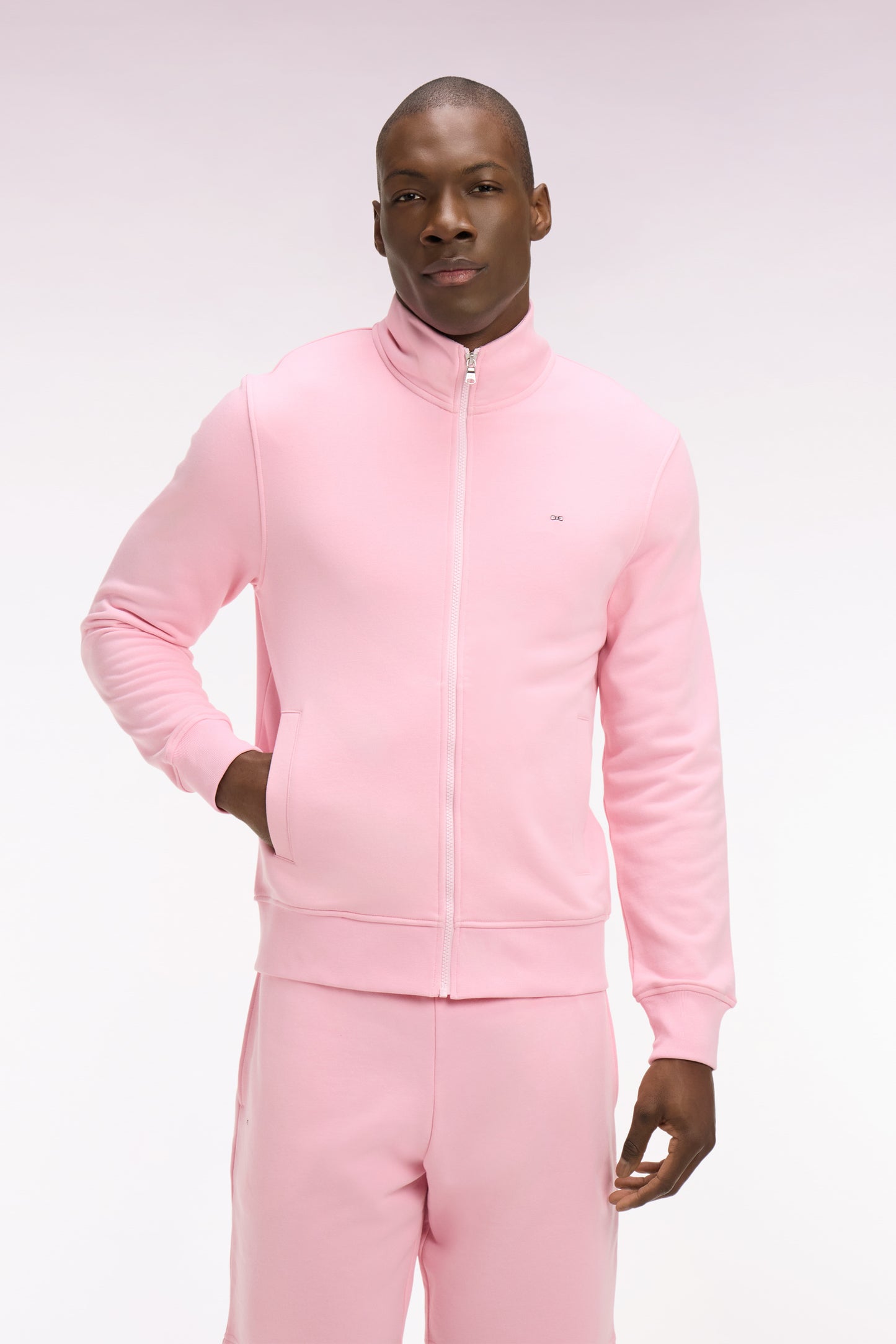 Sweatshirt zippé en molleton coton rose