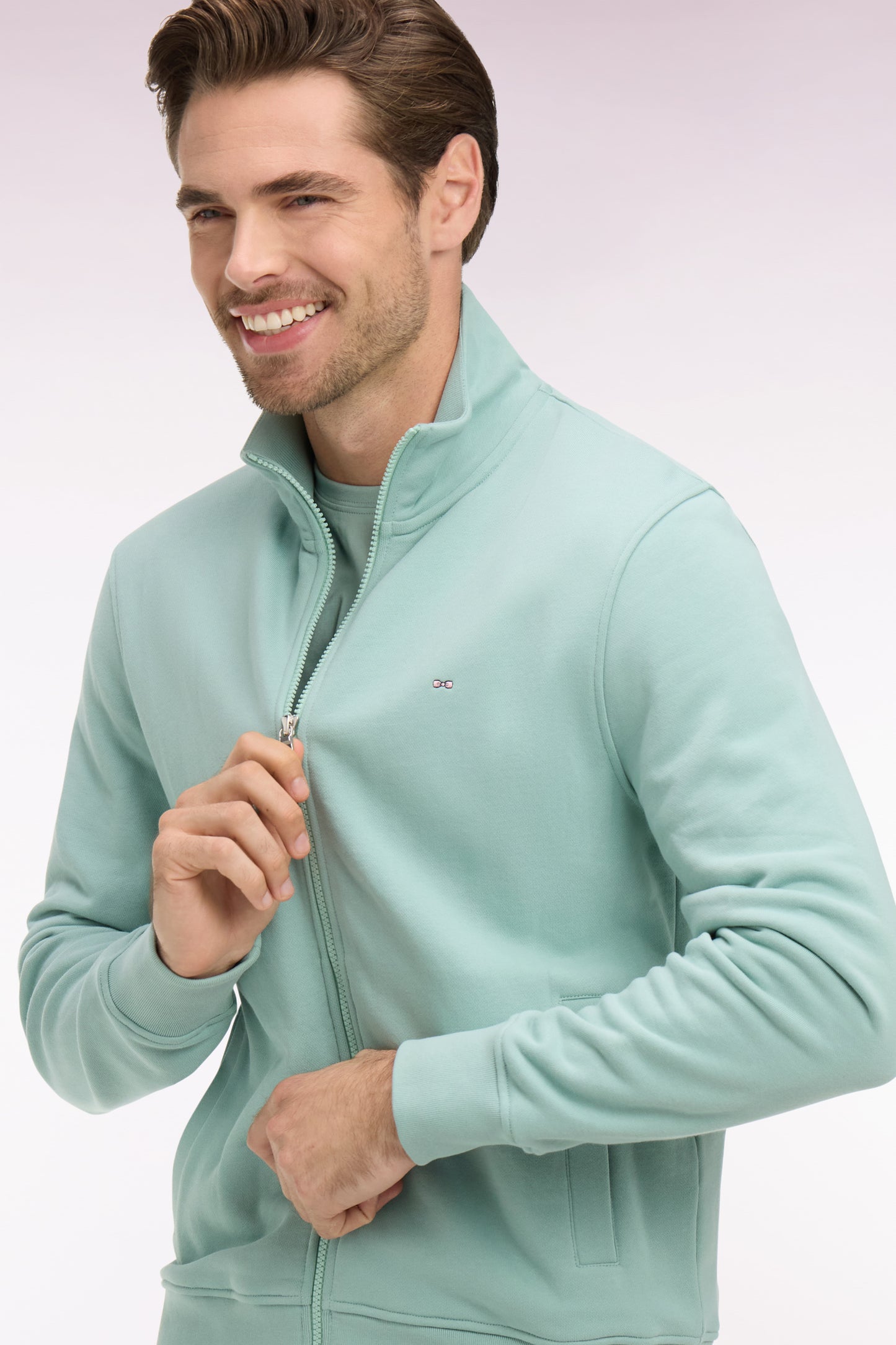 Sweatshirt zippé en molleton coton vert d'eau