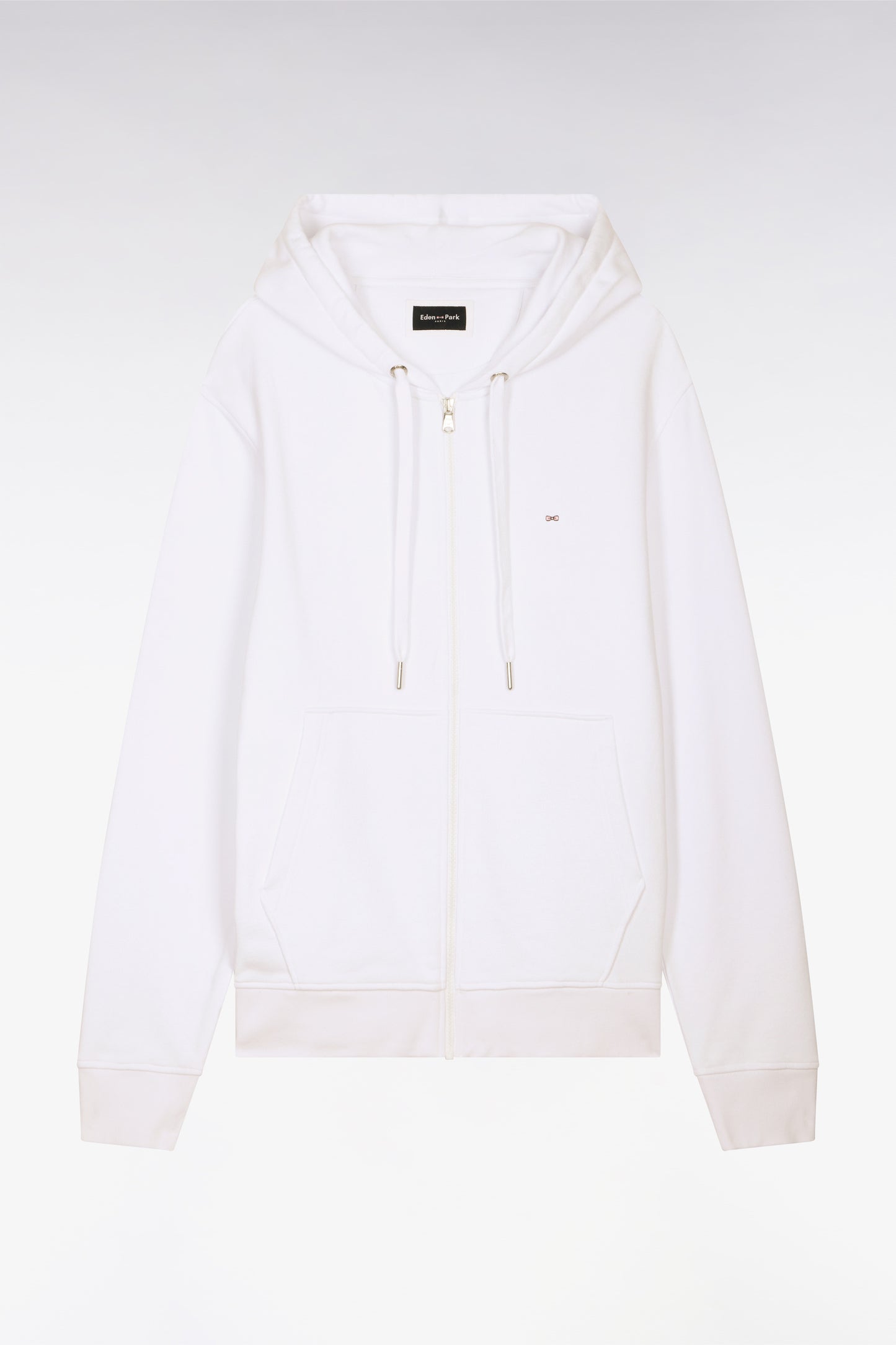 White cotton fleece zipped hooded sweatshirt