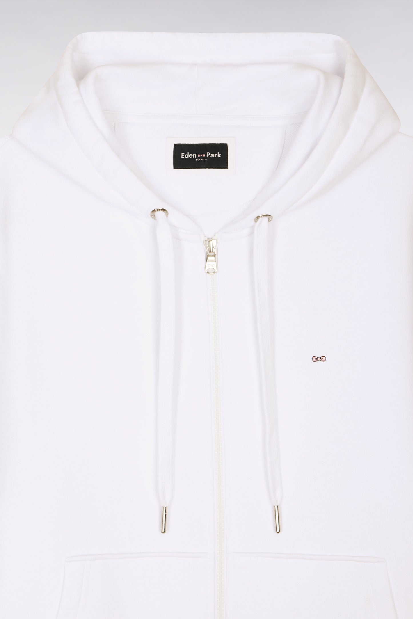 White cotton fleece zipped hooded sweatshirt