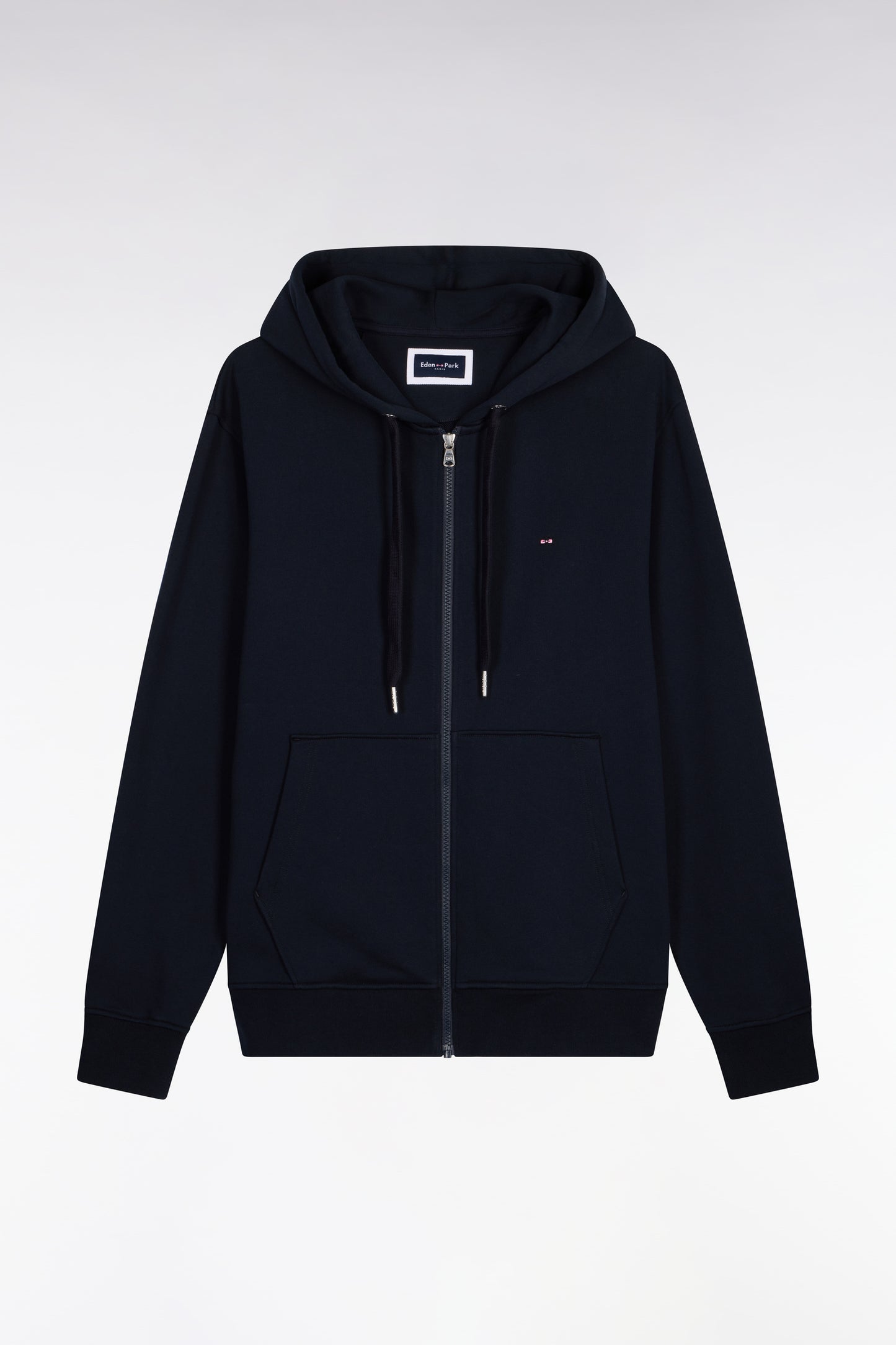 Zippered hooded sweatshirt in navy cotton fleece