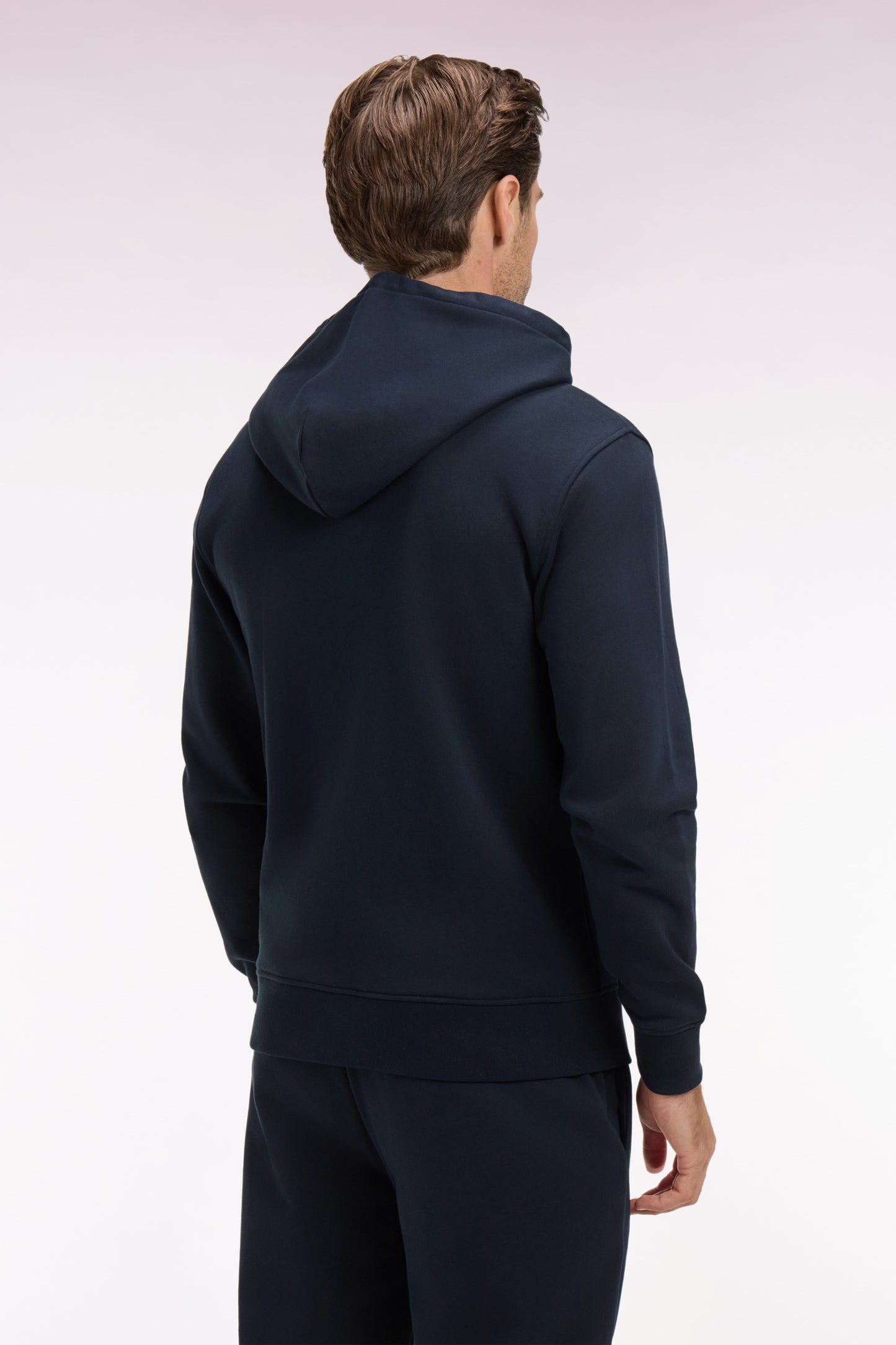 Zippered hooded sweatshirt in navy cotton fleece
