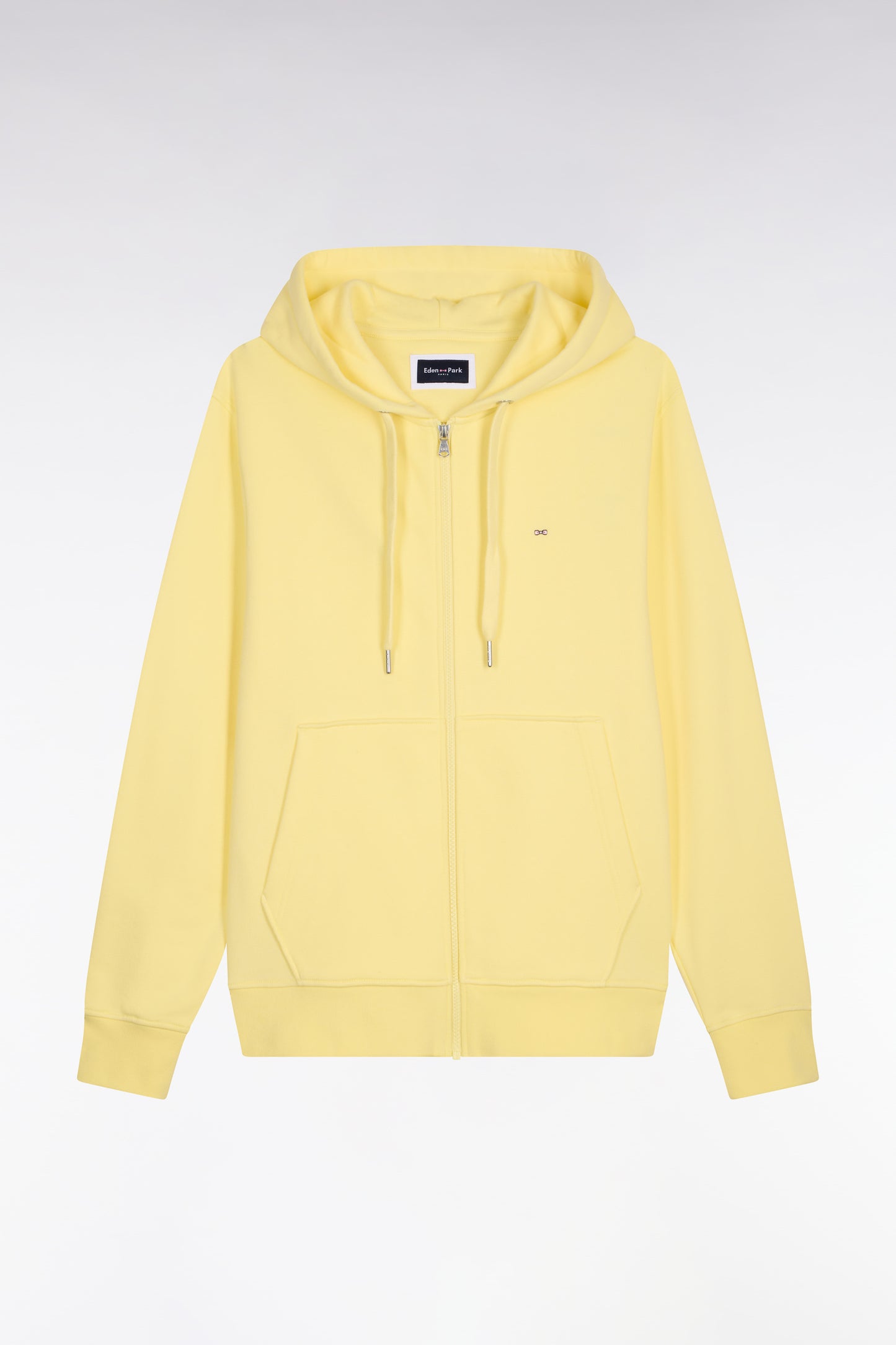 Yellow cotton fleece zipped hooded sweatshirt