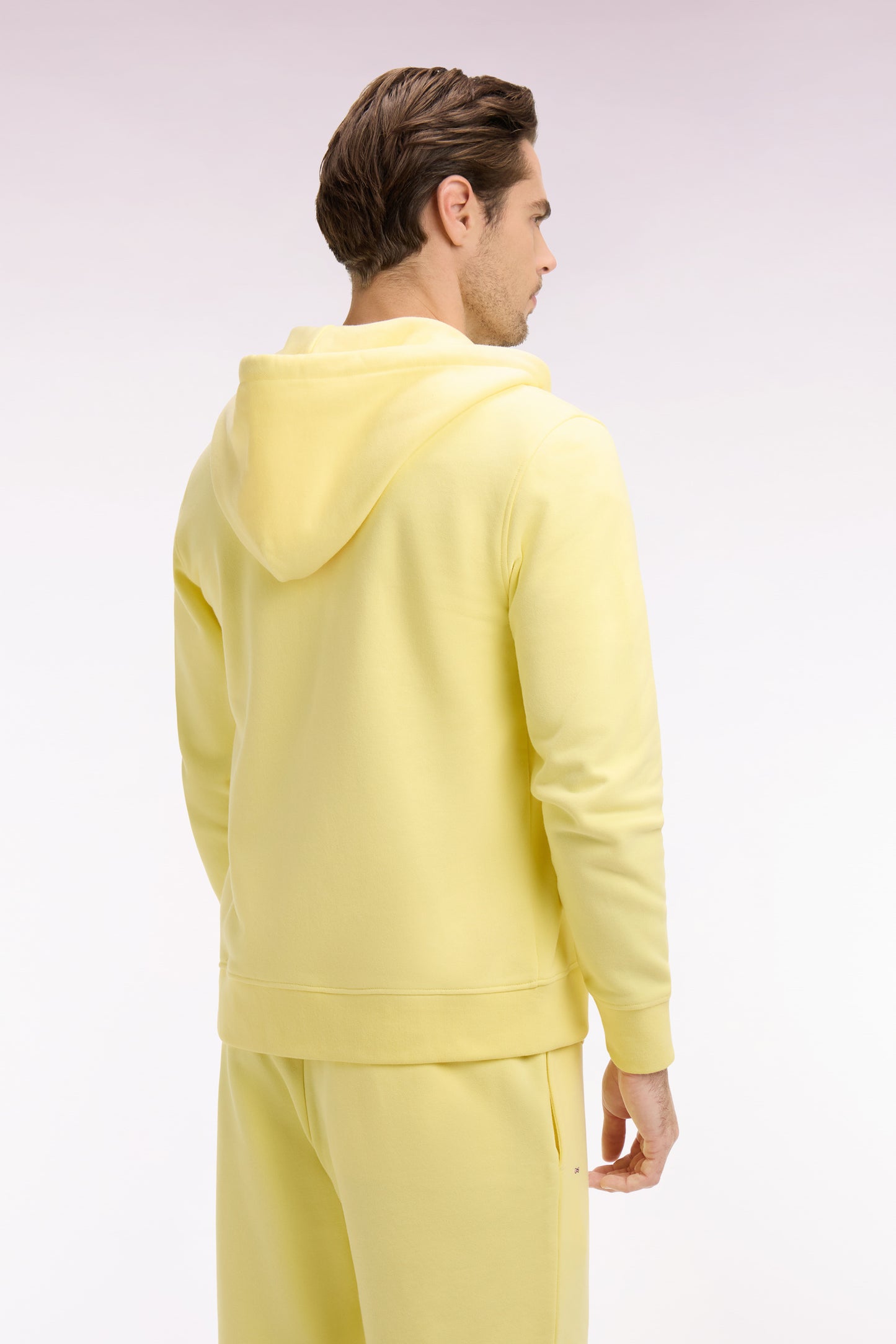 Yellow cotton fleece zipped hooded sweatshirt