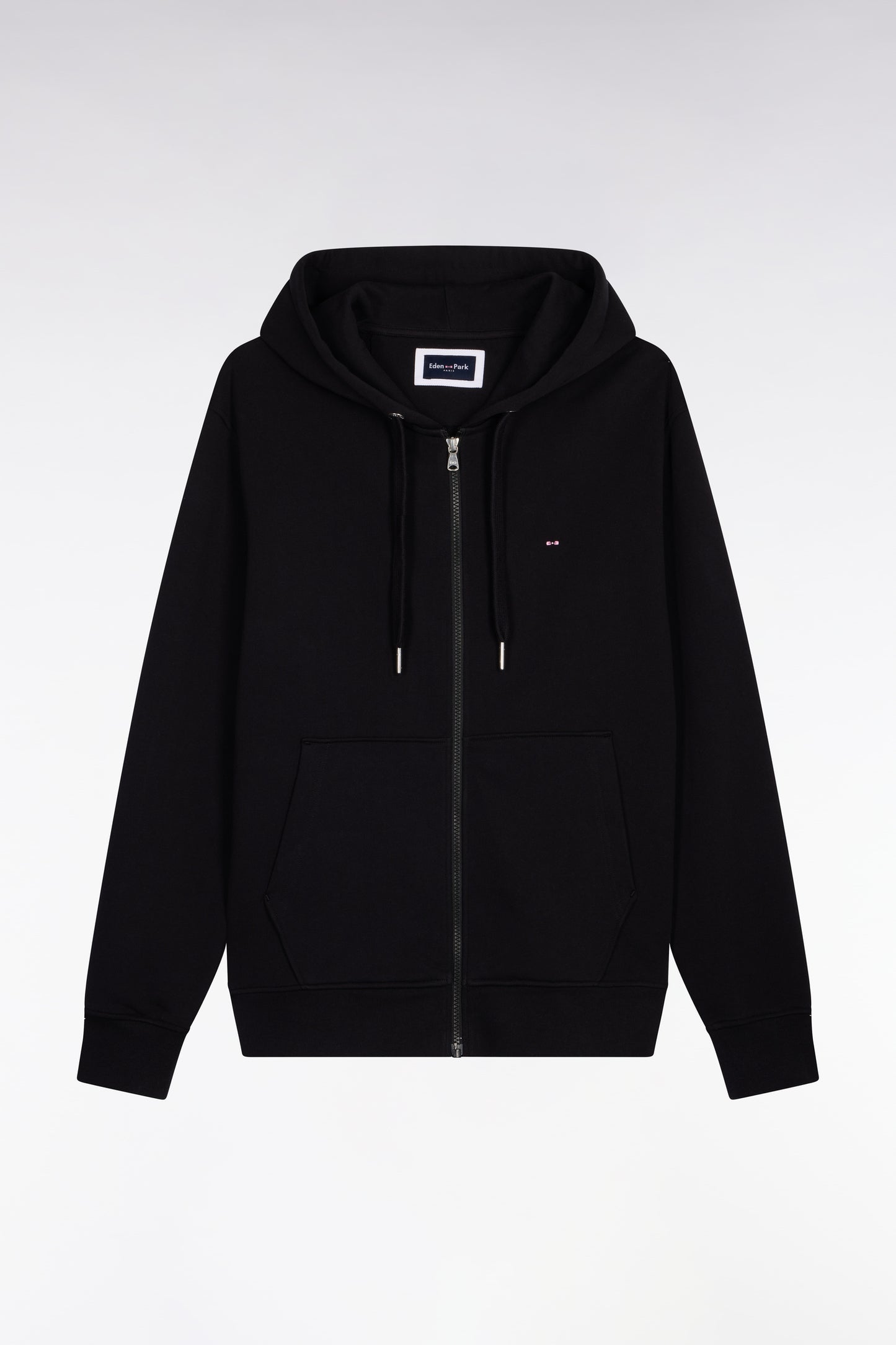 Black cotton fleece zipped hooded sweatshirt