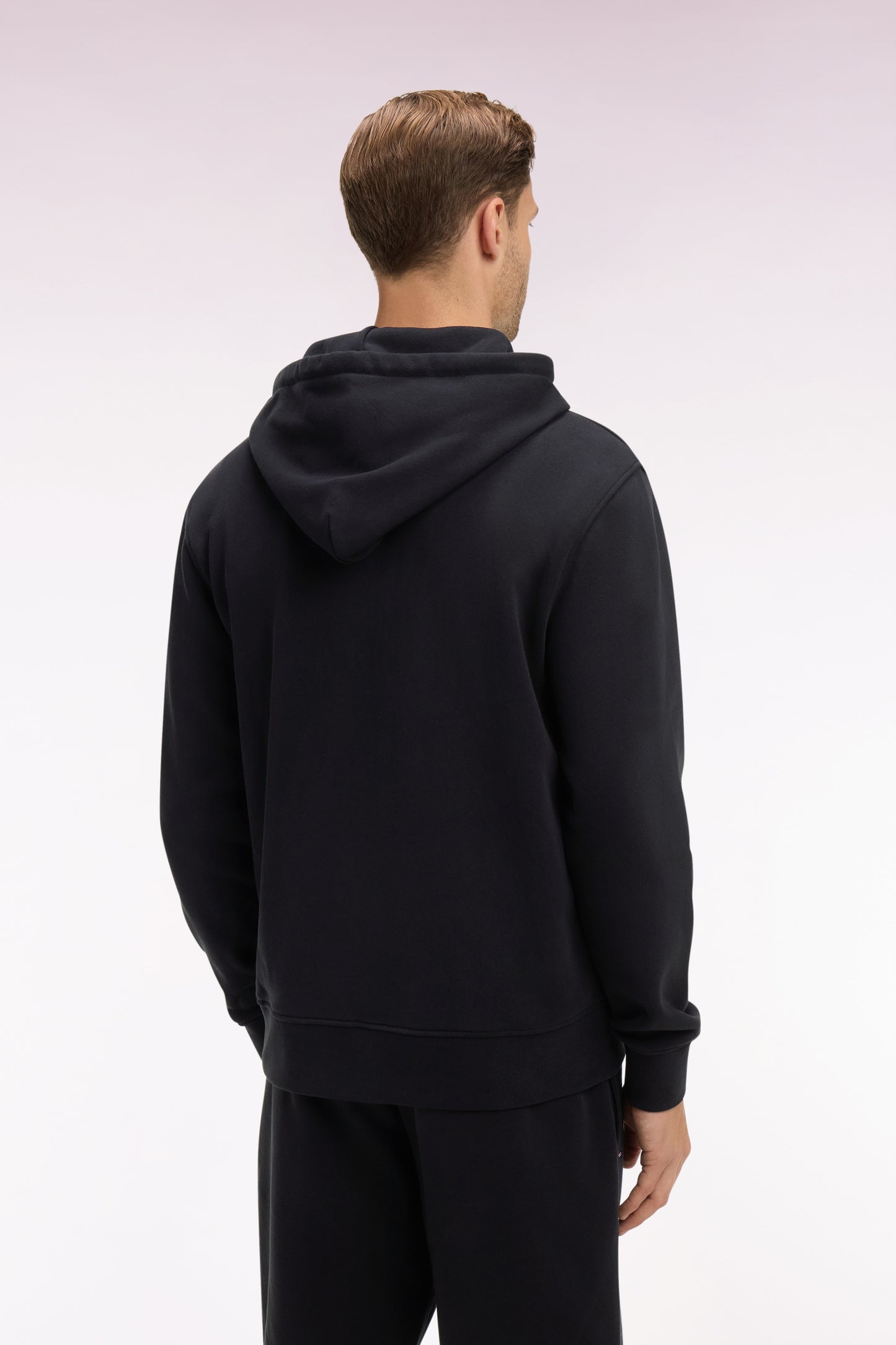 Black cotton fleece zipped hooded sweatshirt