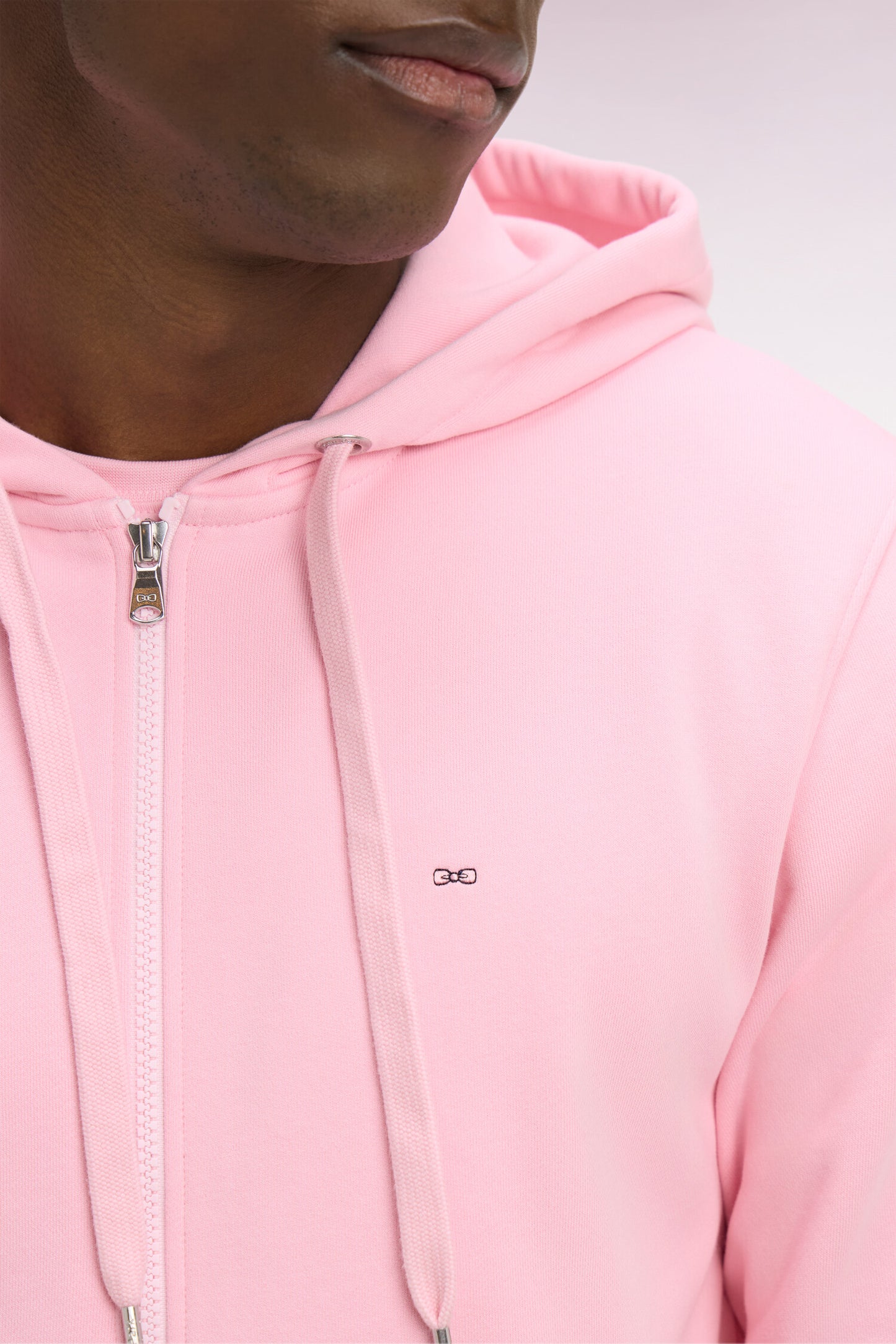 Sweatshirt zippé à capuche en molleton coton rose