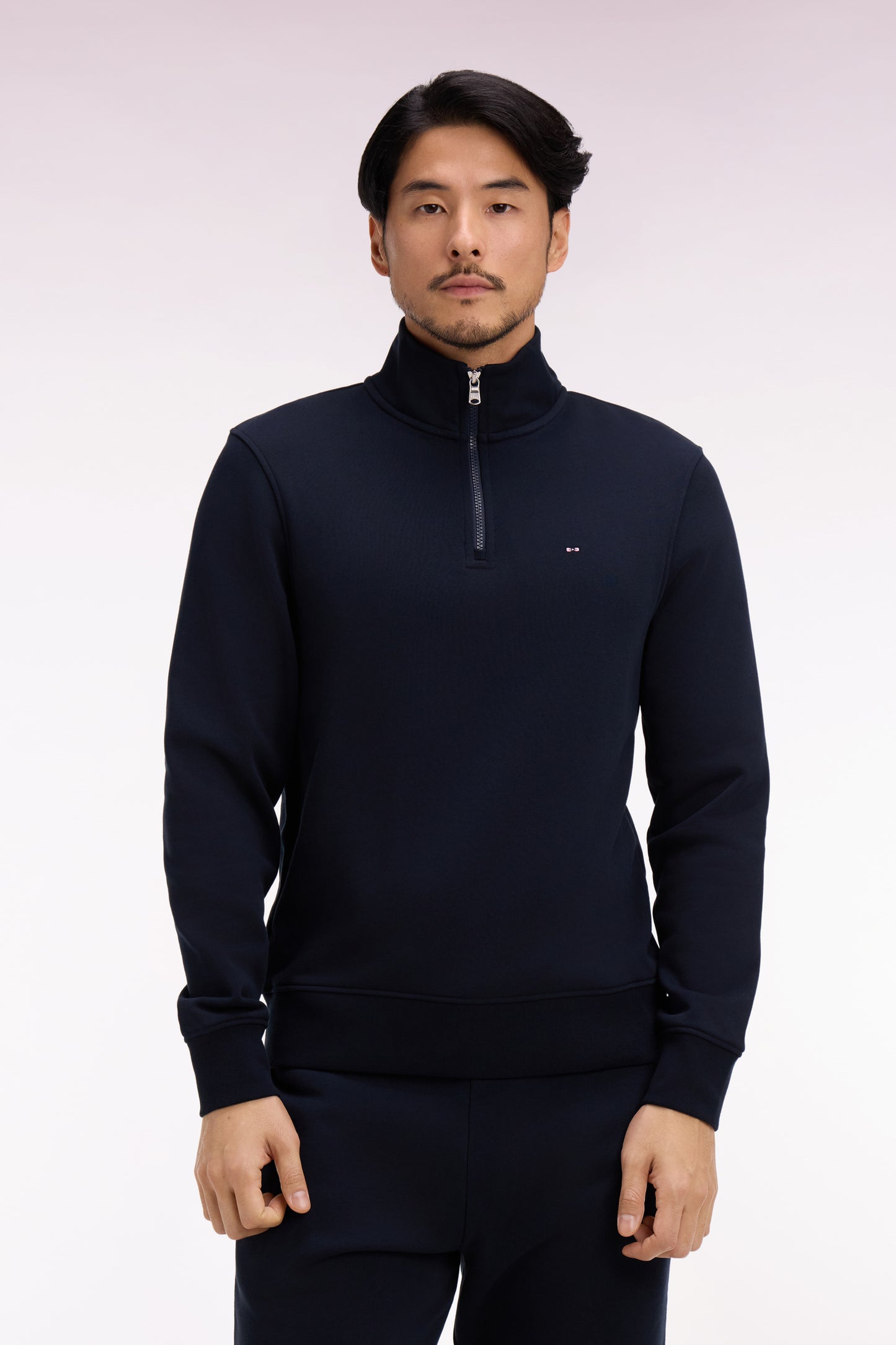 Navy cotton fleece trucker neck sweatshirt
