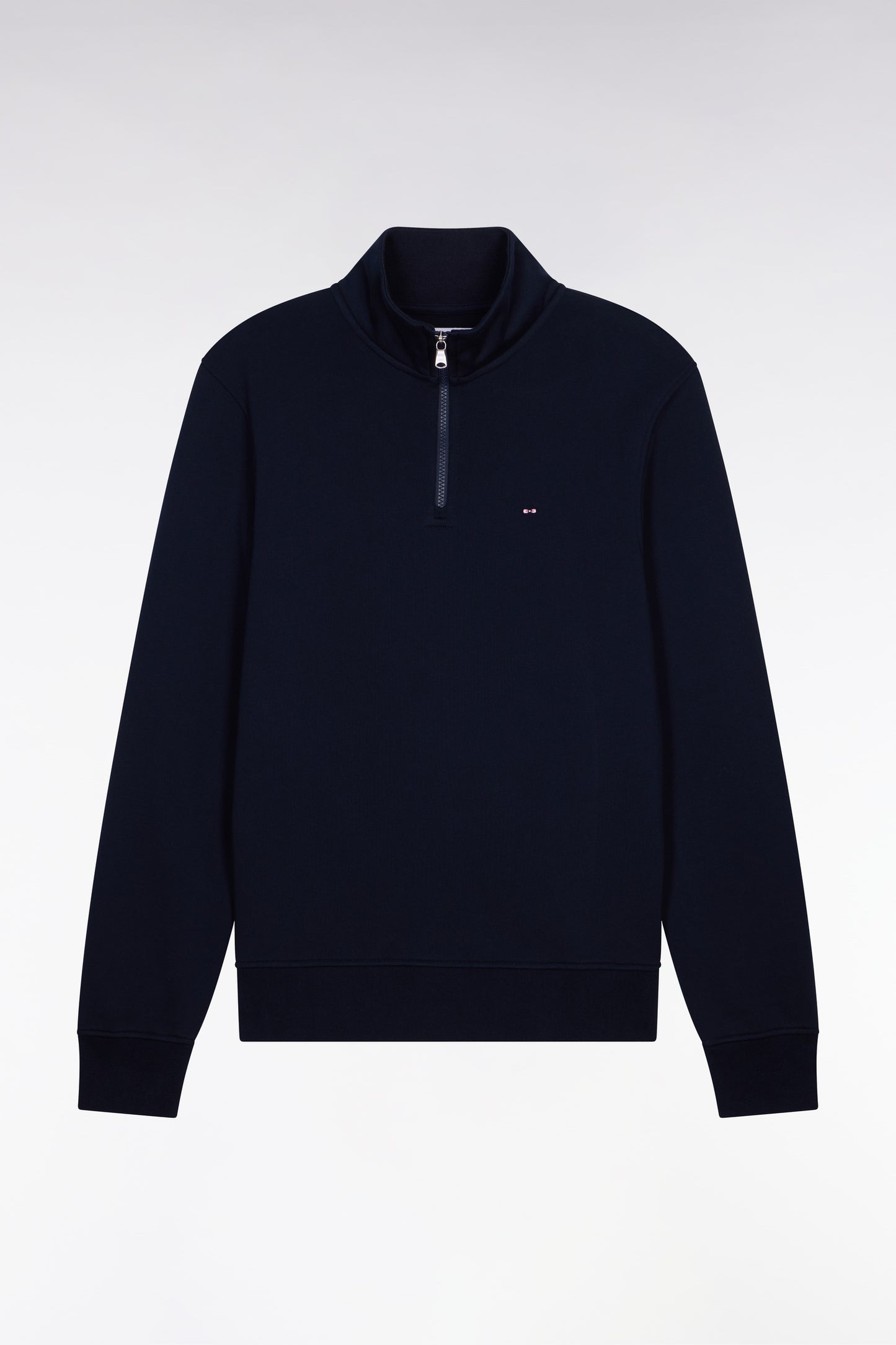 Navy cotton fleece trucker neck sweatshirt