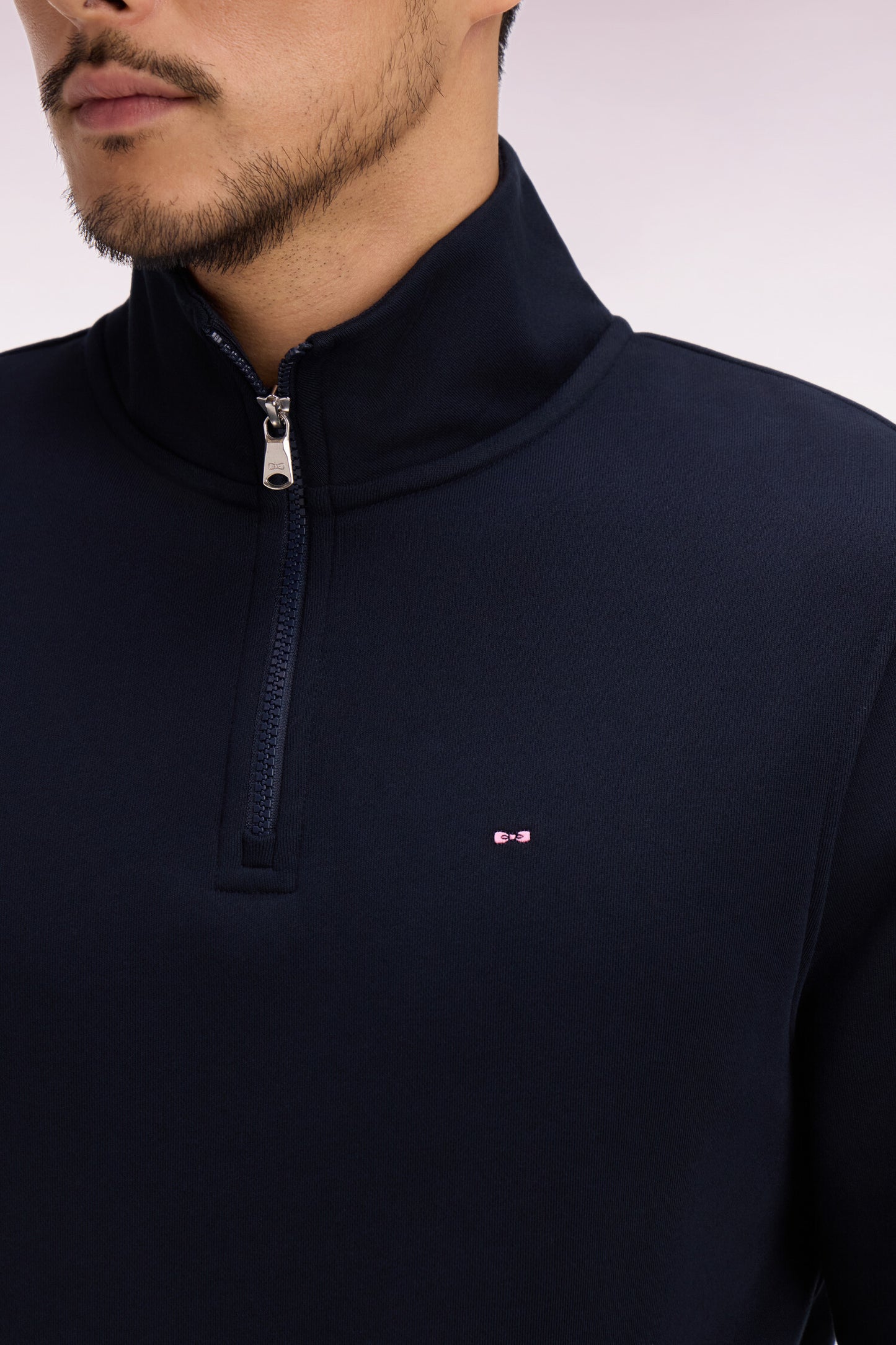 Navy cotton fleece trucker neck sweatshirt