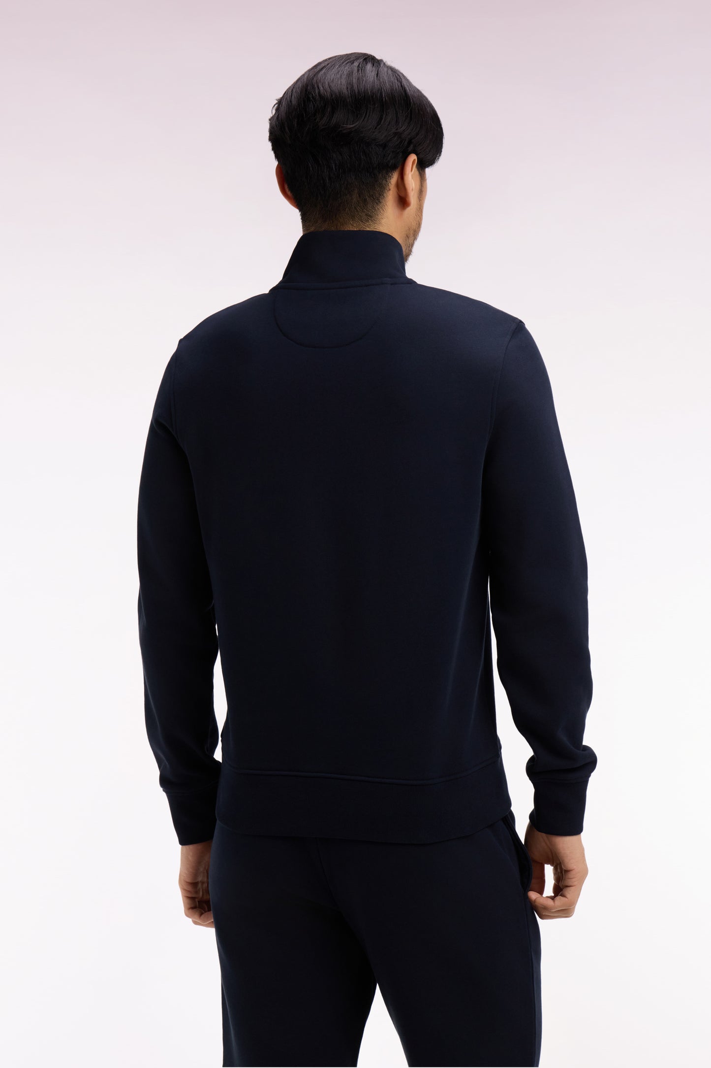 Navy cotton fleece trucker neck sweatshirt