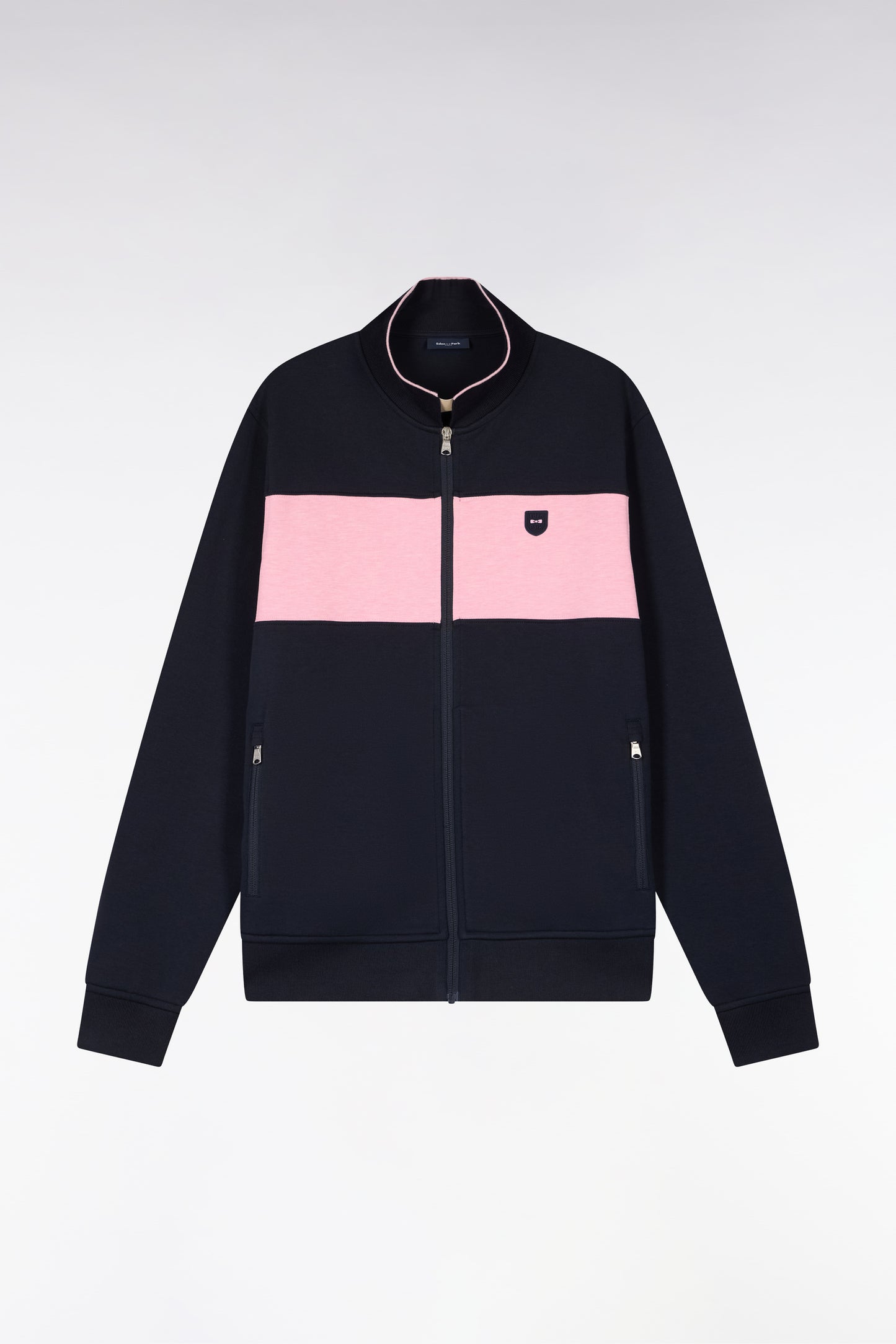 Zipped polo neck sweatshirt in navy fleece