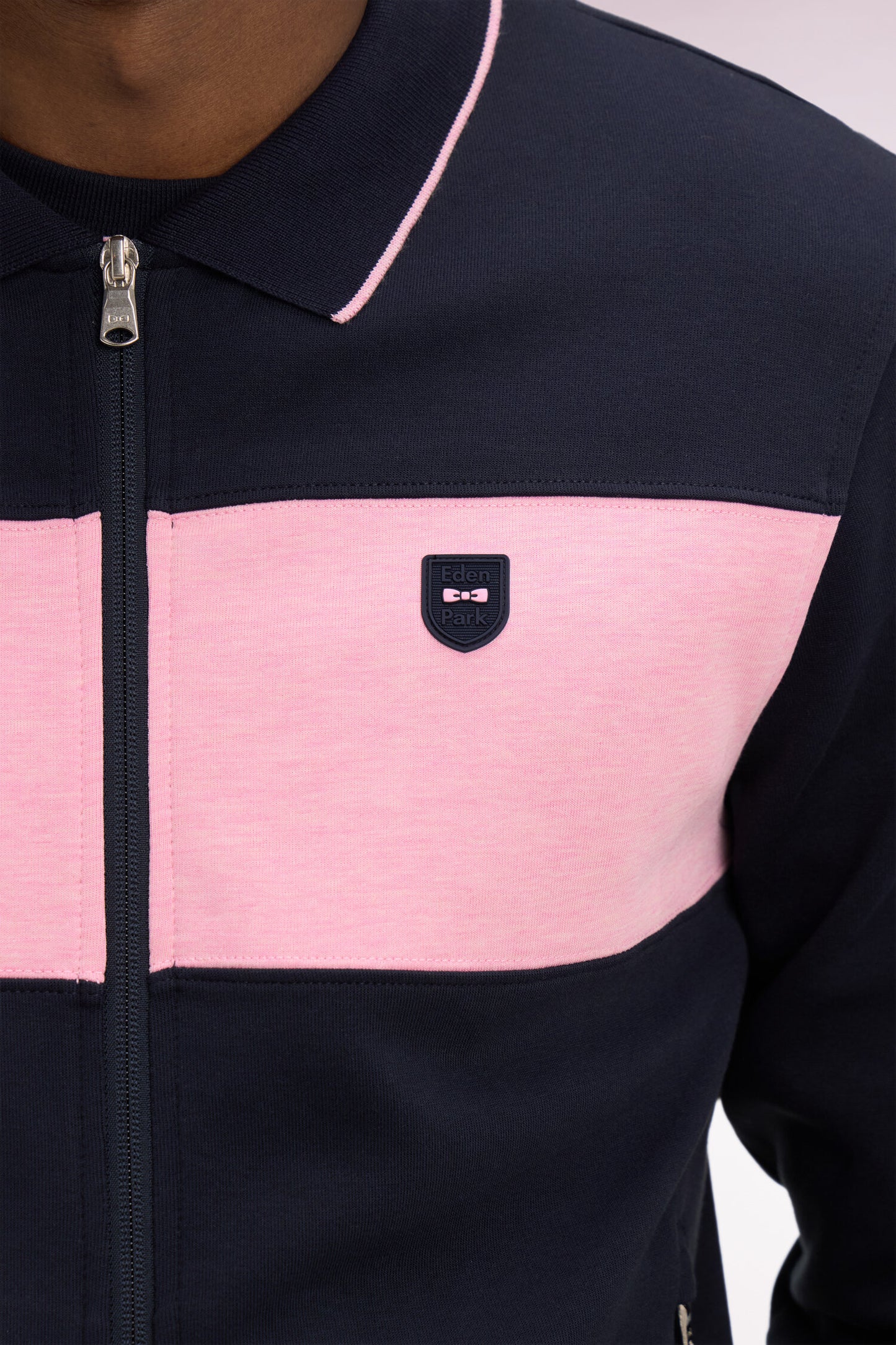 Zipped polo neck sweatshirt in navy fleece