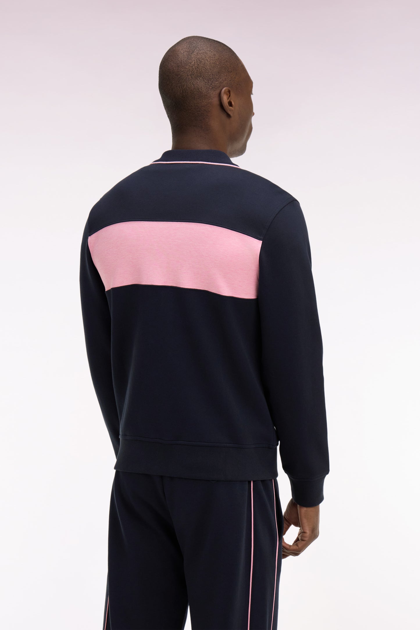 Zipped polo neck sweatshirt in navy fleece