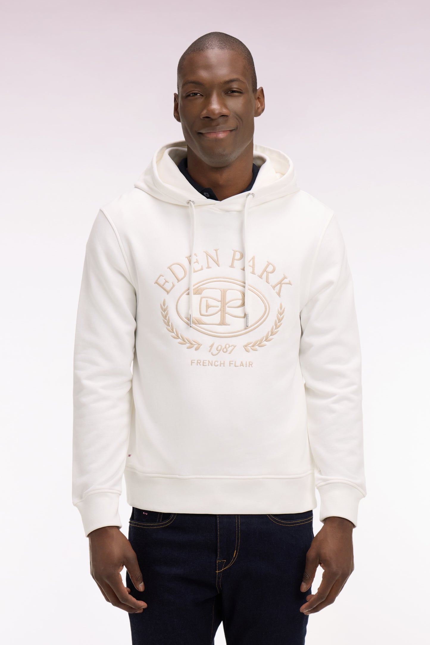 Ecru embroidered hooded sweatshirt