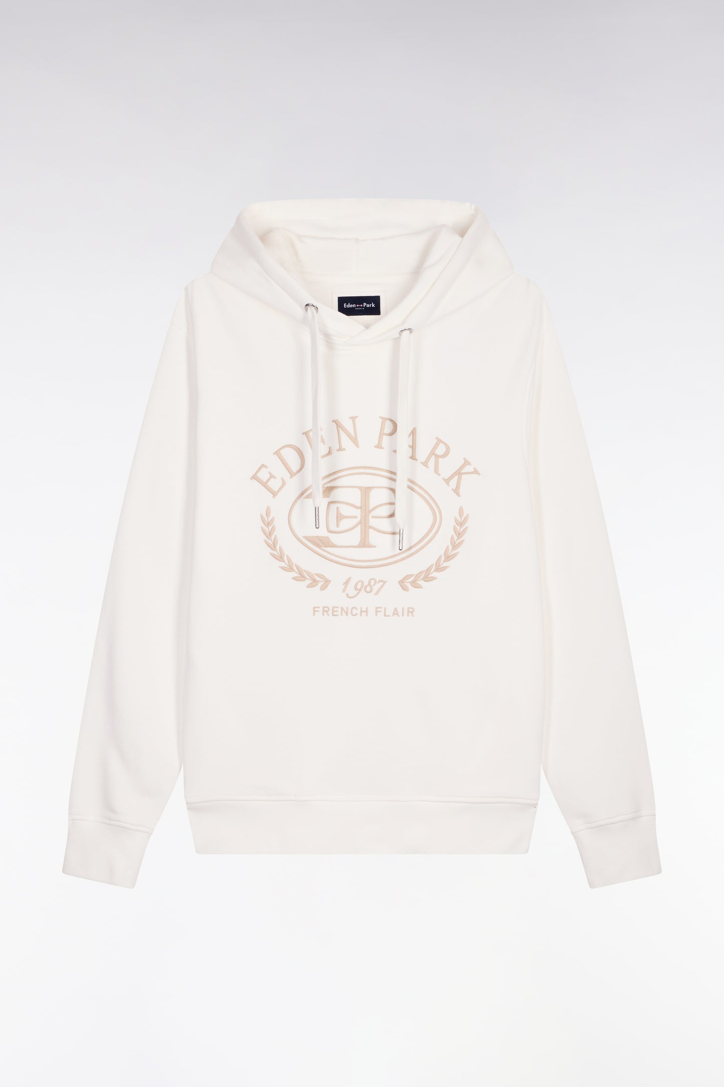 Ecru embroidered hooded sweatshirt