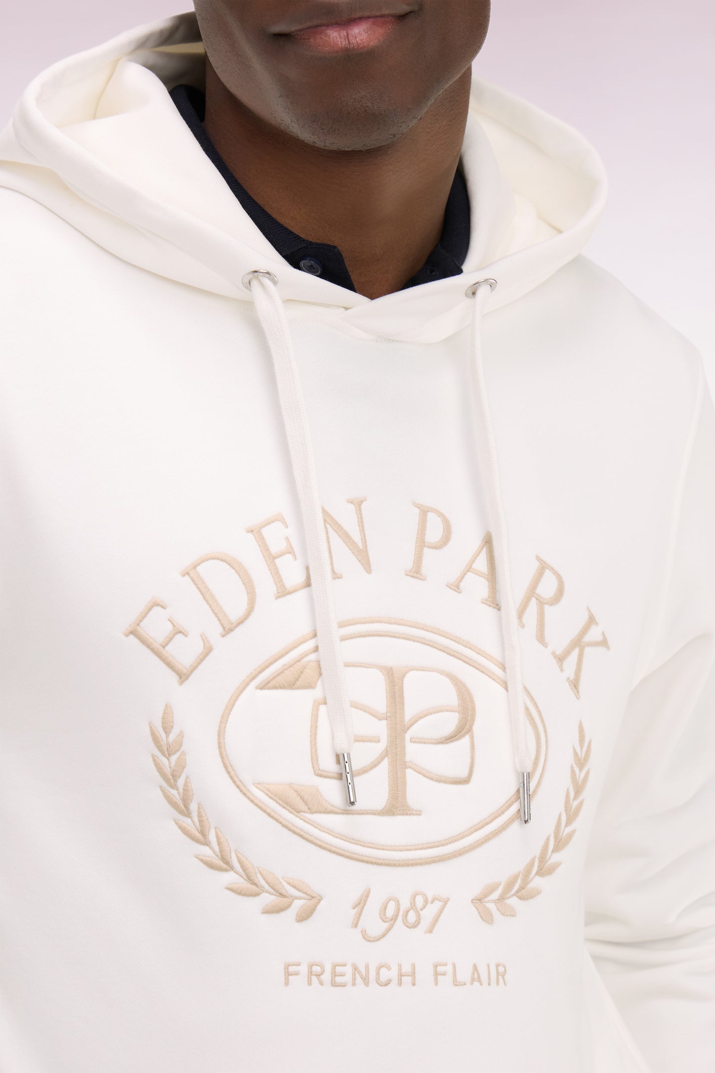 Ecru embroidered hooded sweatshirt