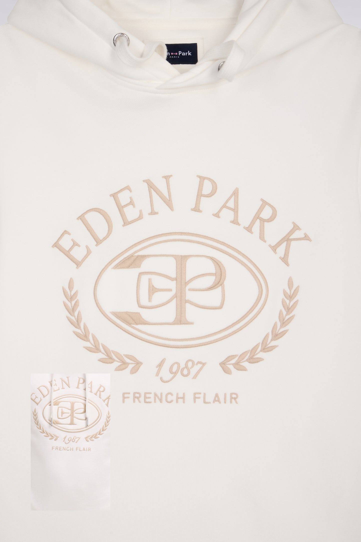 Ecru embroidered hooded sweatshirt