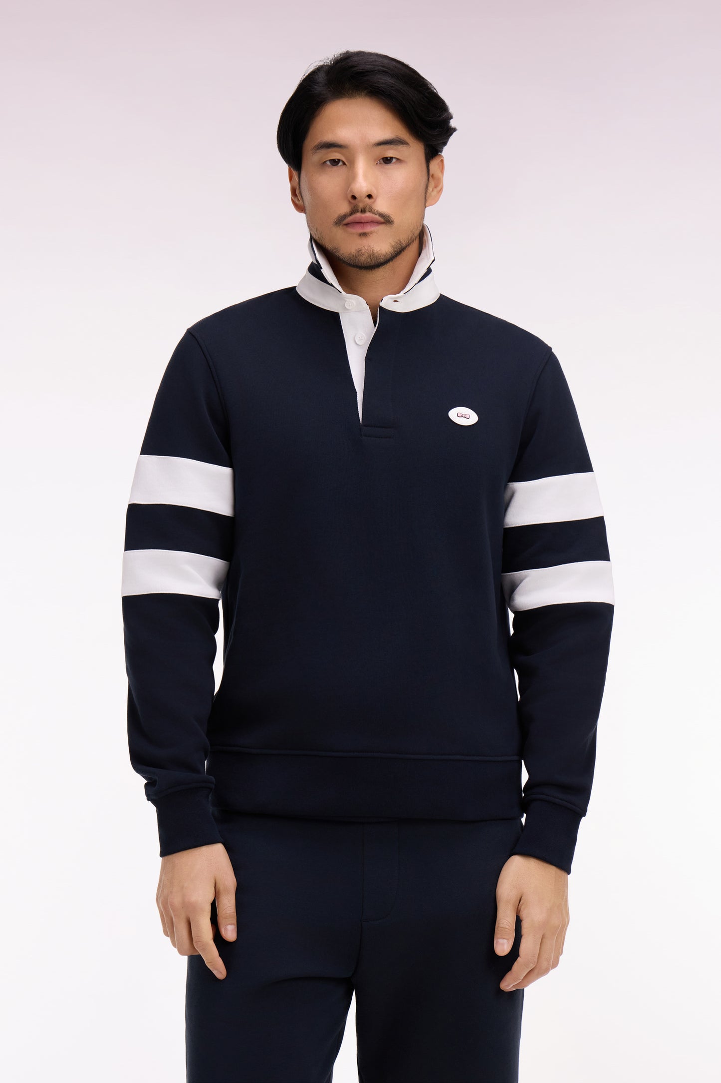 Regular fit navy fleece jersey collar sweatshirt