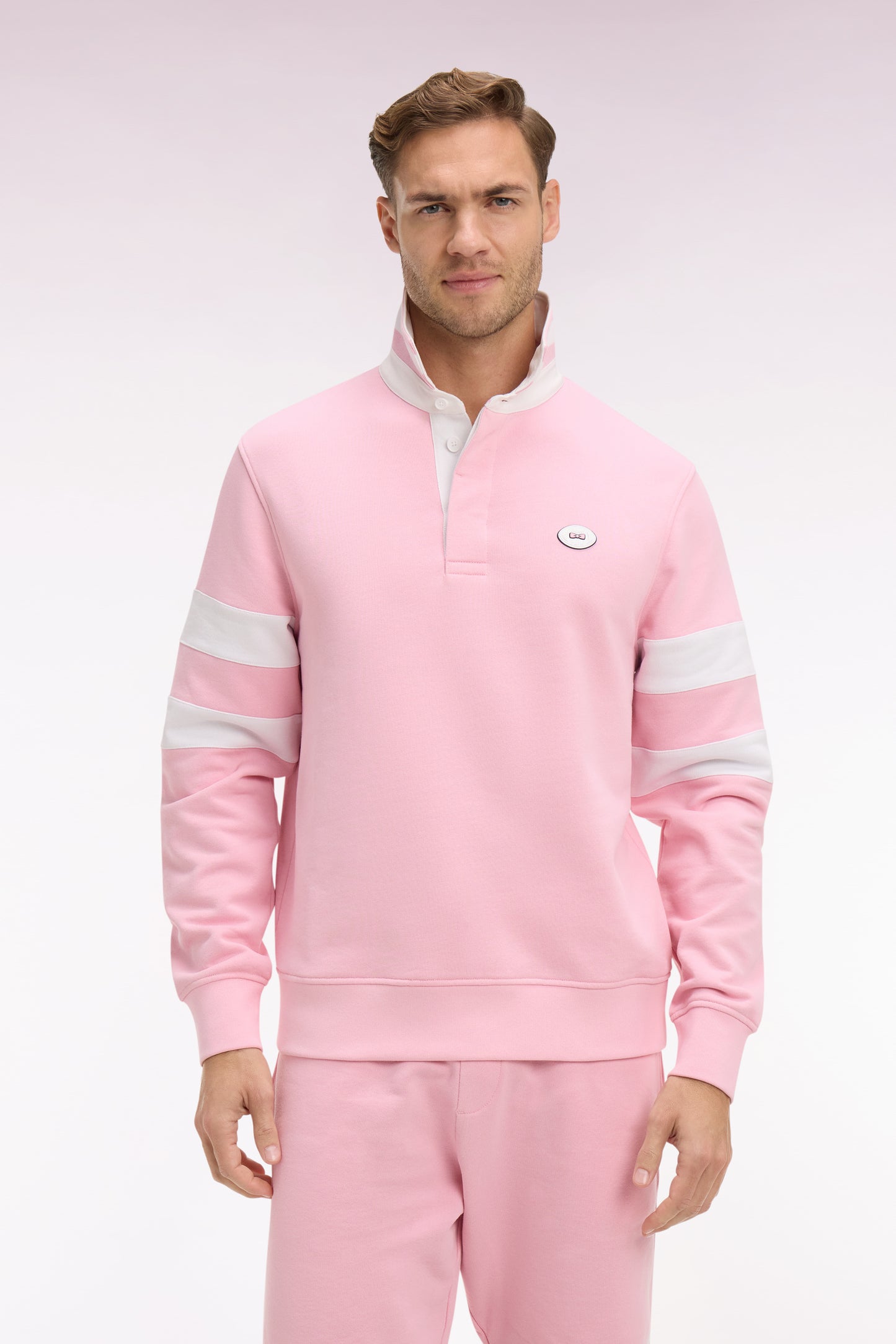 Regular fit pink fleece jersey collar sweatshirt