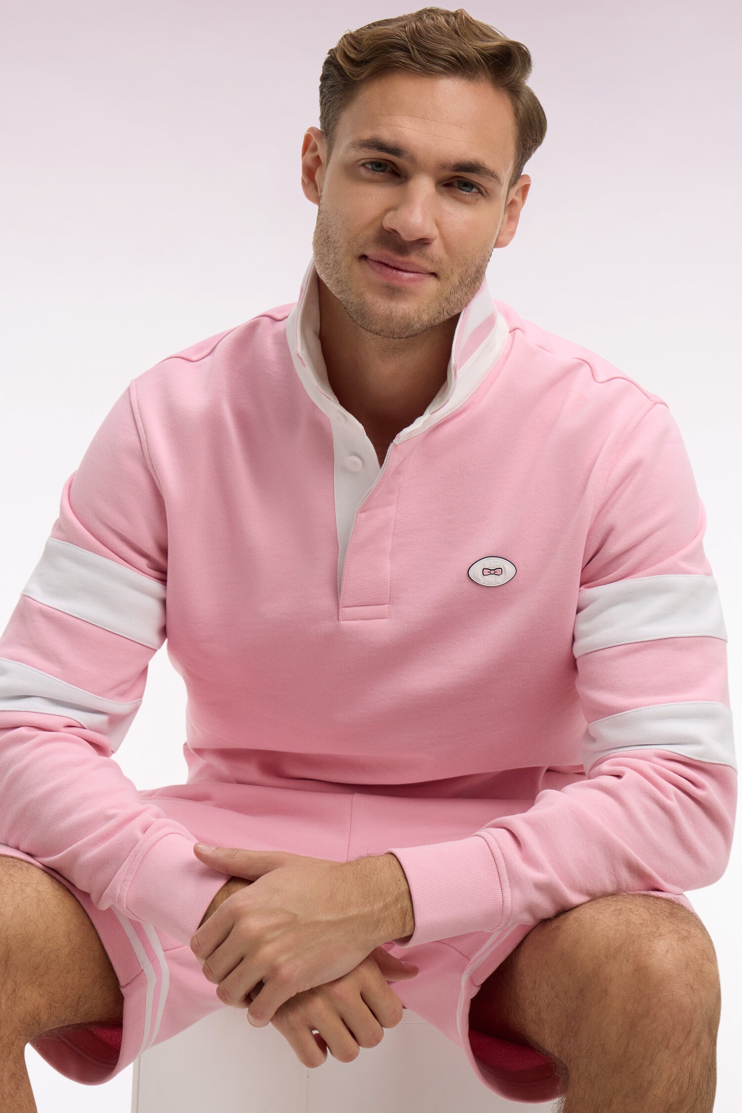 Regular fit pink fleece jersey collar sweatshirt