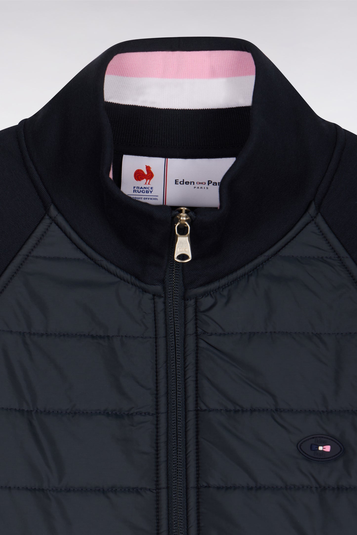 Sweatshirt zippé XV de France en molleton marine à parmenture matelassée coupe regular